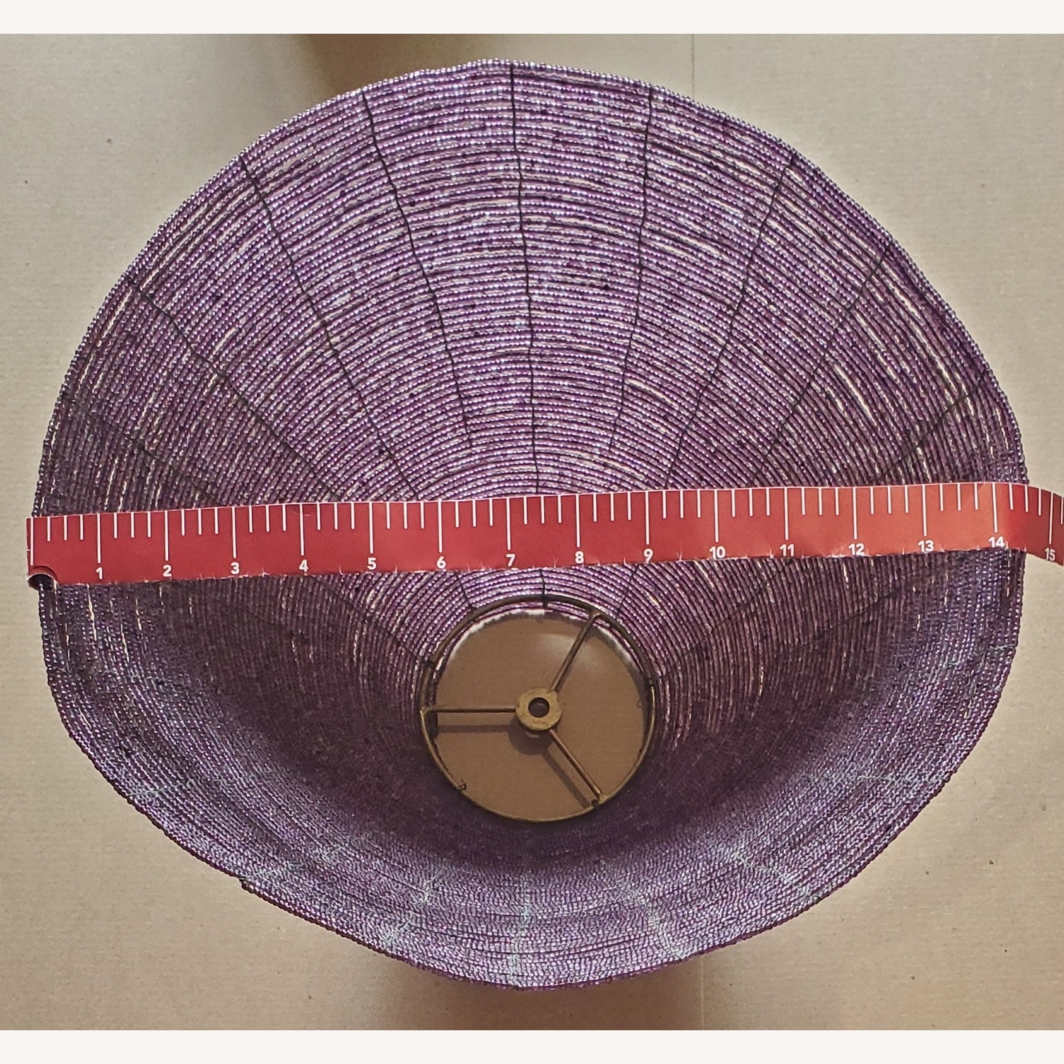 VIintage Floor Lamp w Purple Bead Lampshade - image-5