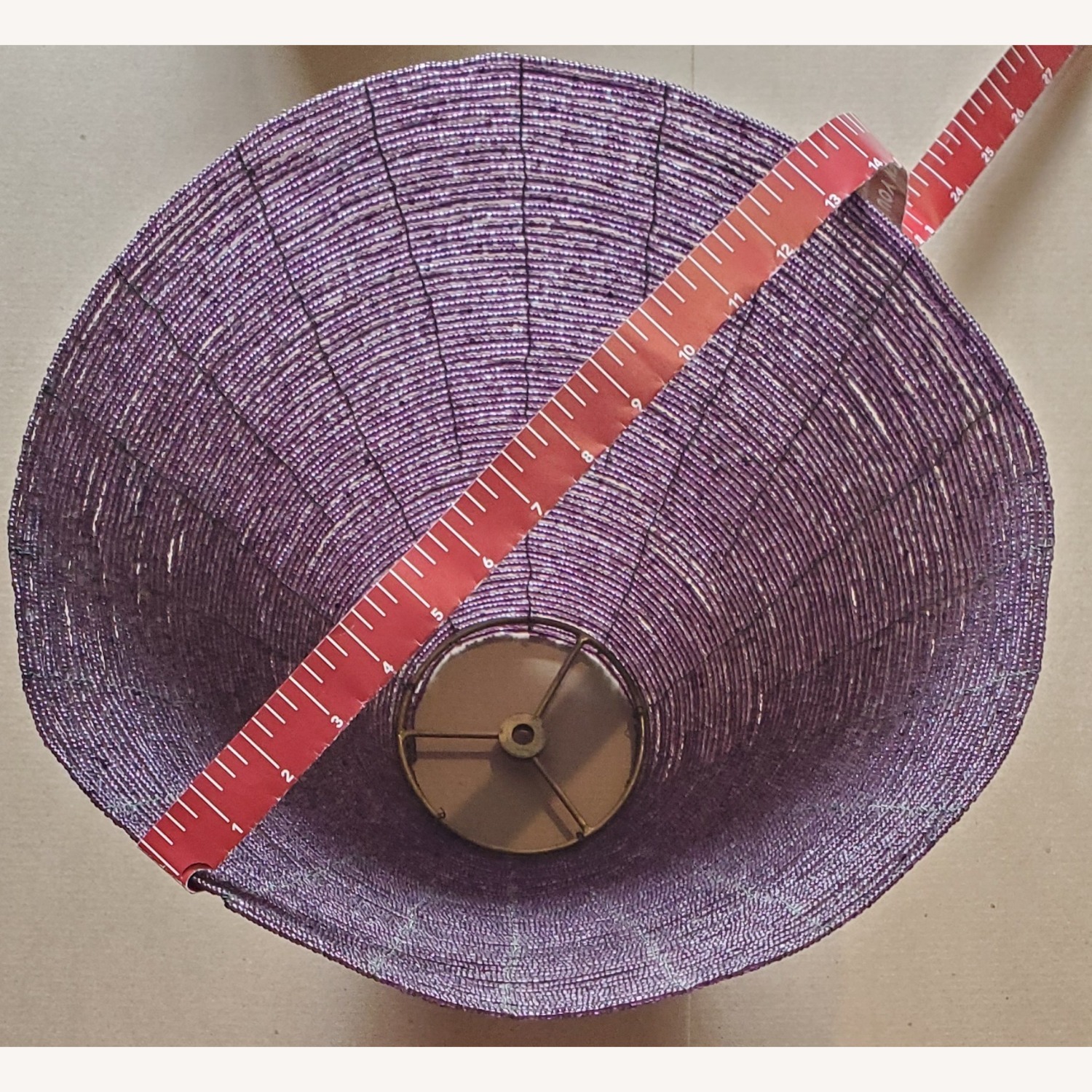 VIintage Floor Lamp w Purple Bead Lampshade - image-7