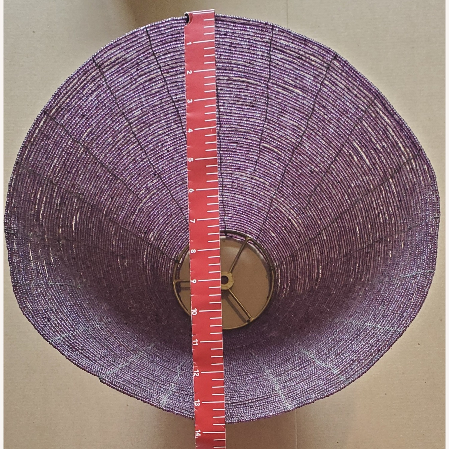 VIintage Floor Lamp w Purple Bead Lampshade - image-6