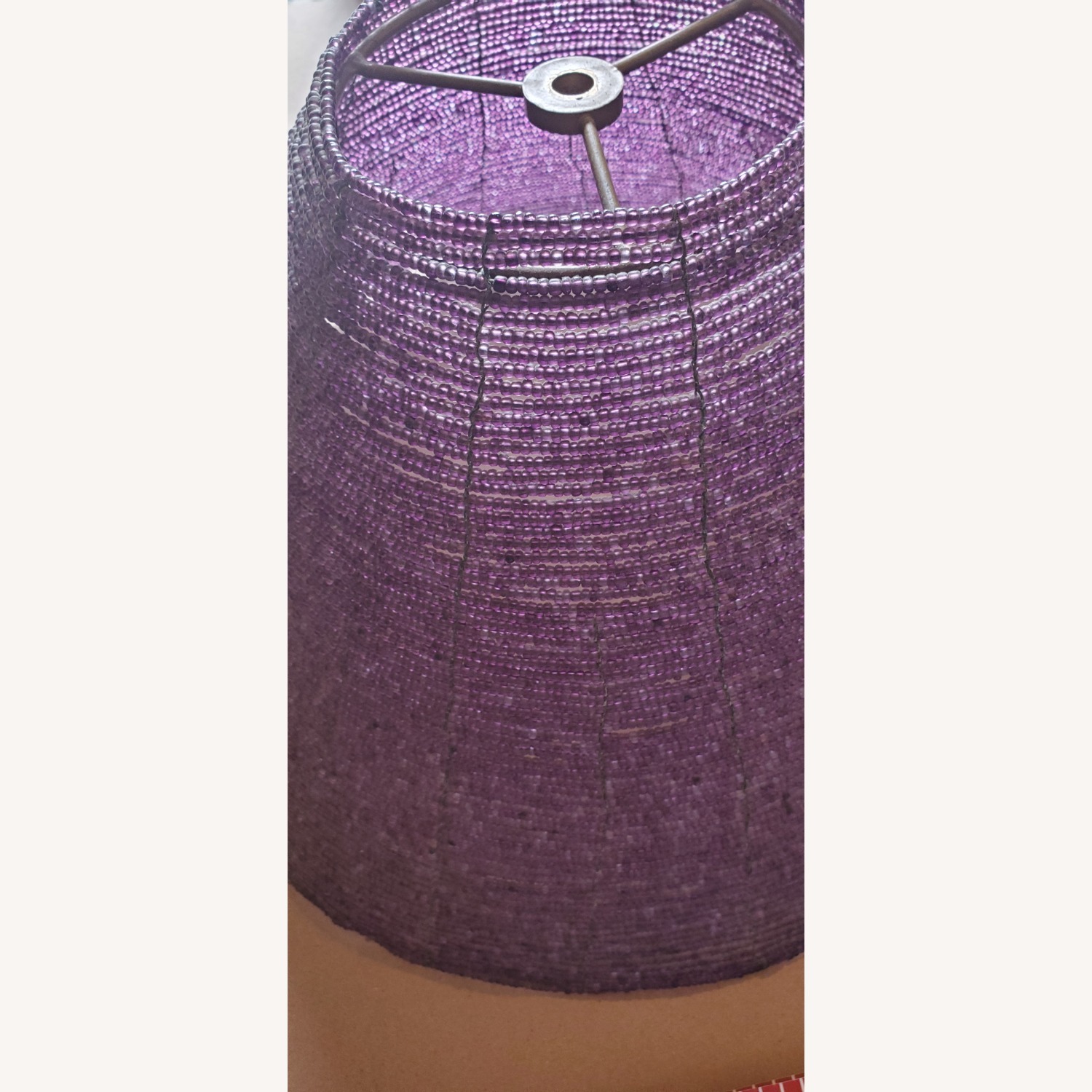 VIintage Floor Lamp w Purple Bead Lampshade - image-4