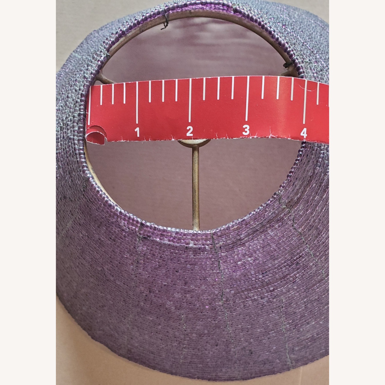 VIintage Floor Lamp w Purple Bead Lampshade - image-8