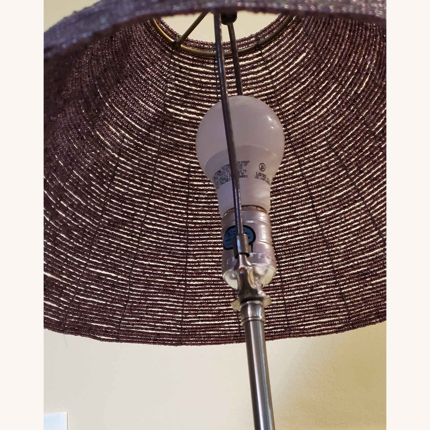 VIintage Floor Lamp w Purple Bead Lampshade - image-13