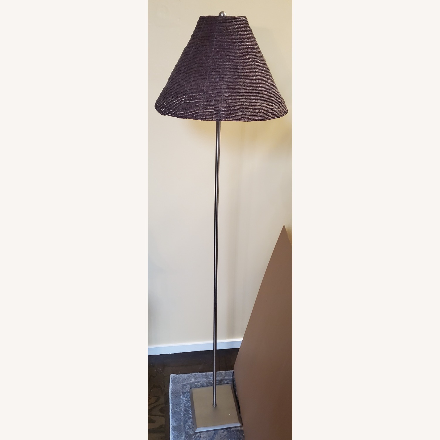 VIintage Floor Lamp w Purple Bead Lampshade - image-11