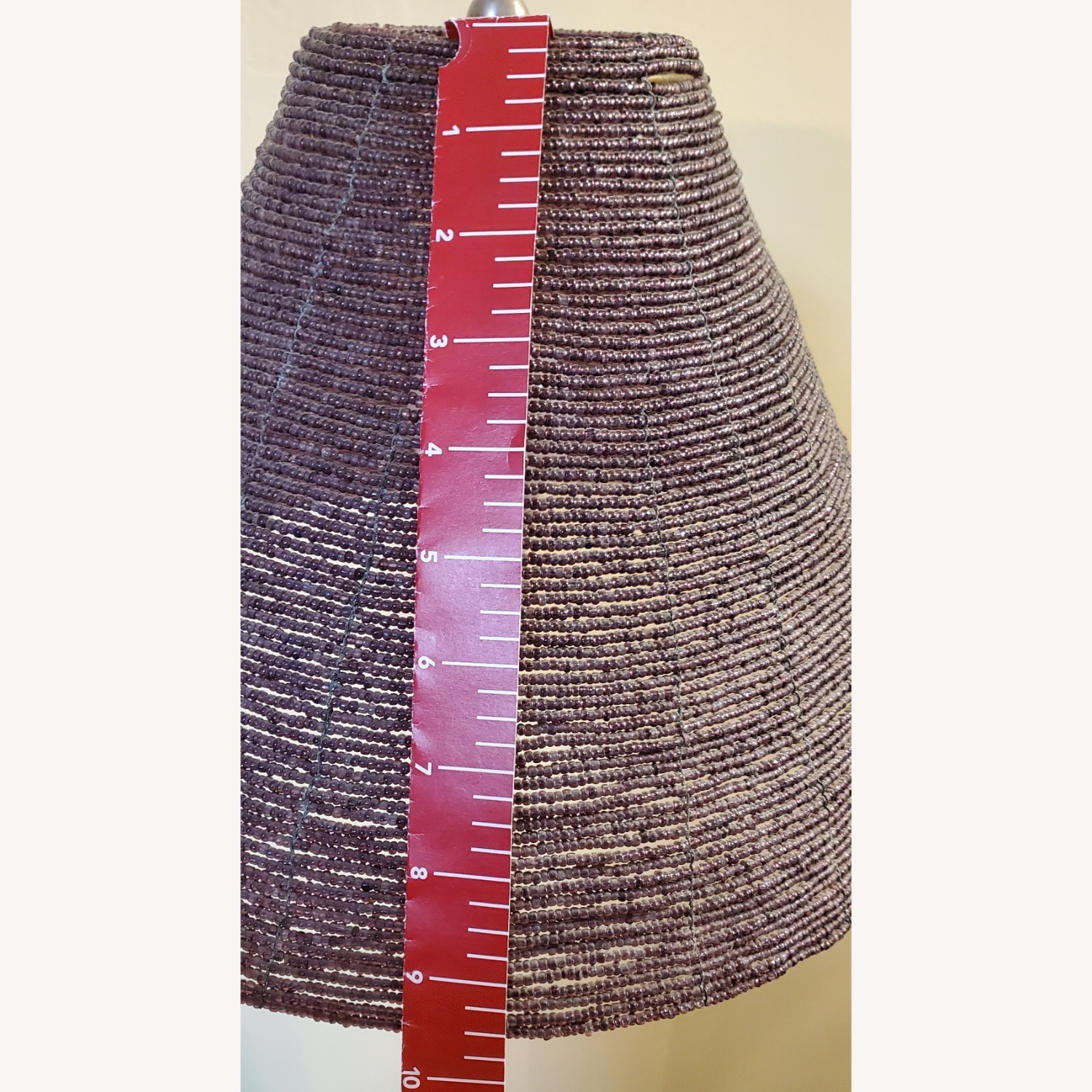 VIintage Floor Lamp w Purple Bead Lampshade - image-9