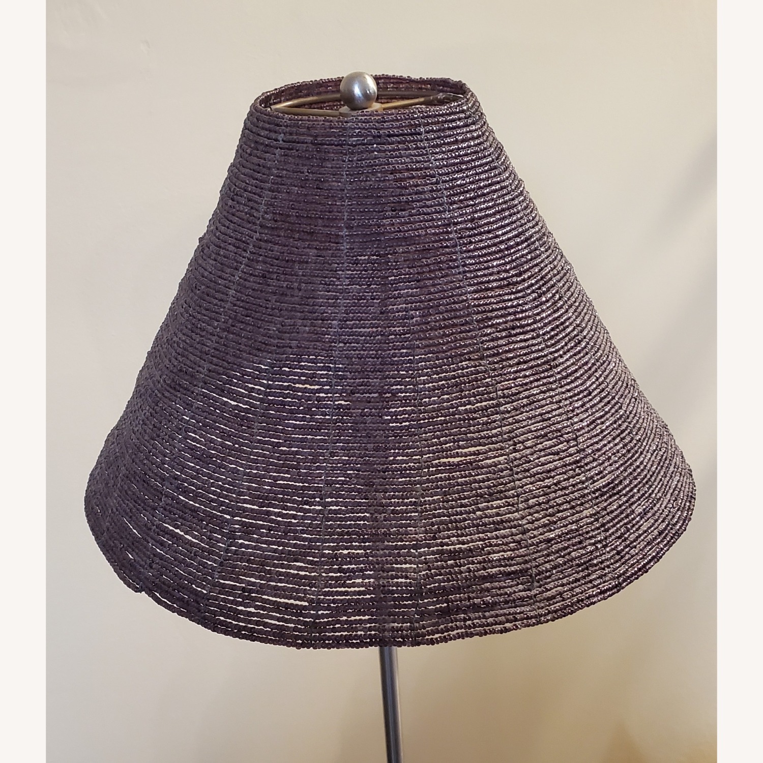 VIintage Floor Lamp w Purple Bead Lampshade - image-12