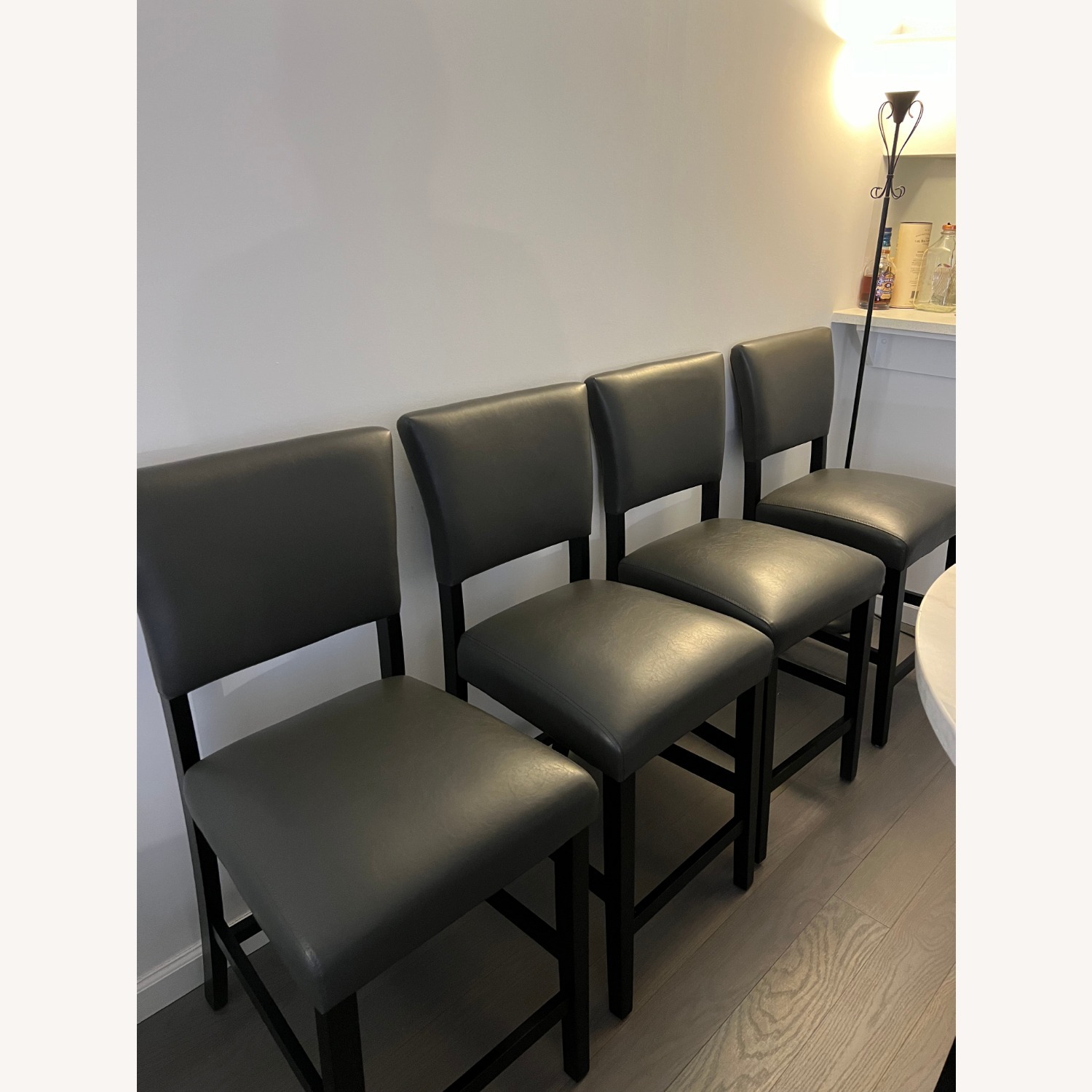 Elm Marble Table, 4 Faux Leather Stools - image-3