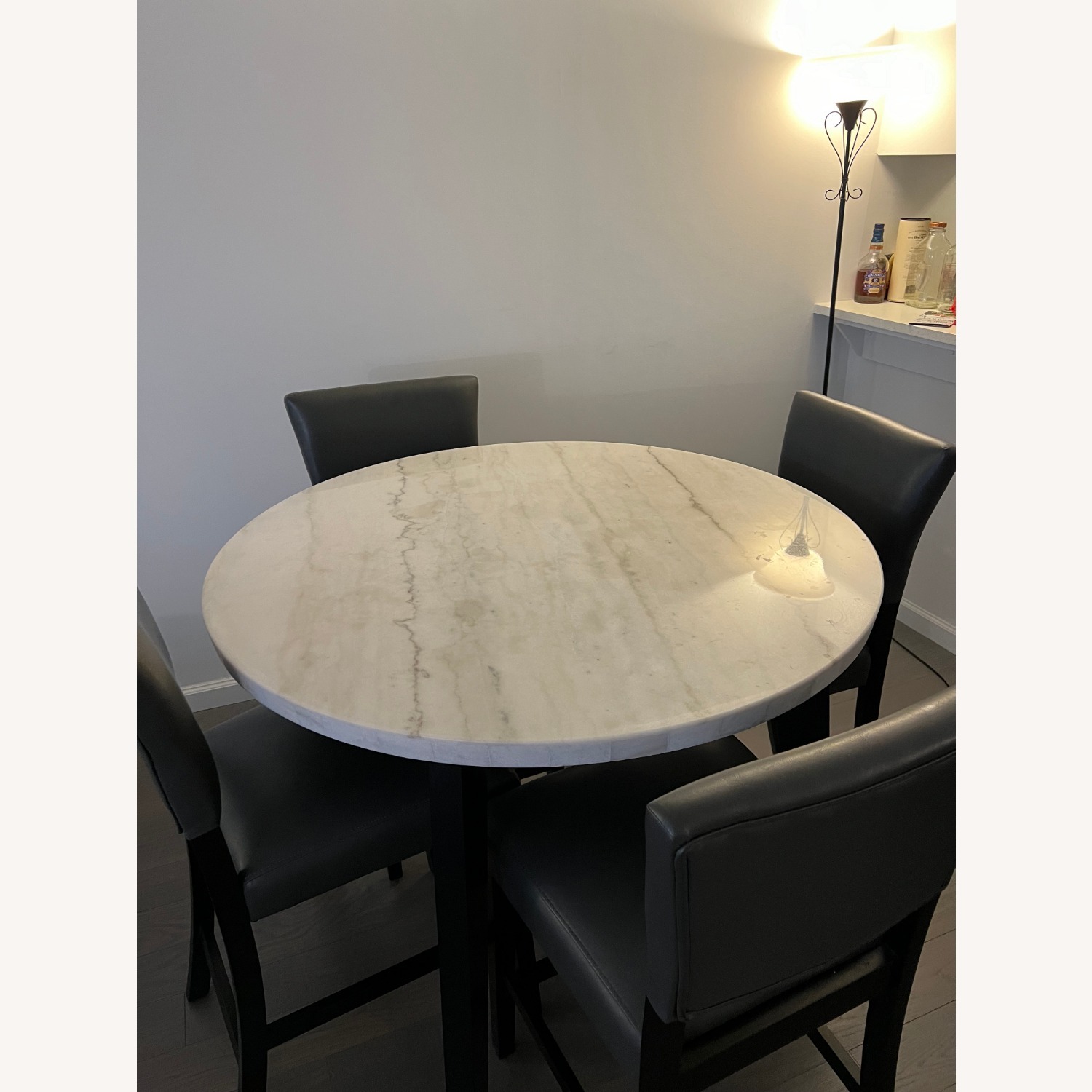 Elm Marble Table, 4 Faux Leather Stools - image-1