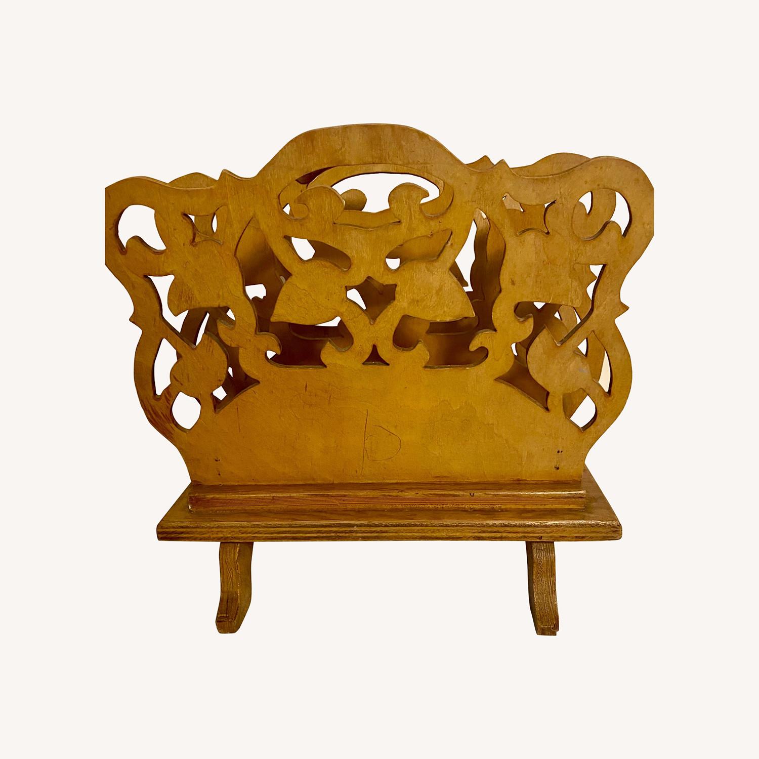 Antique Wooden Magazine Rack Record Holder - image-0