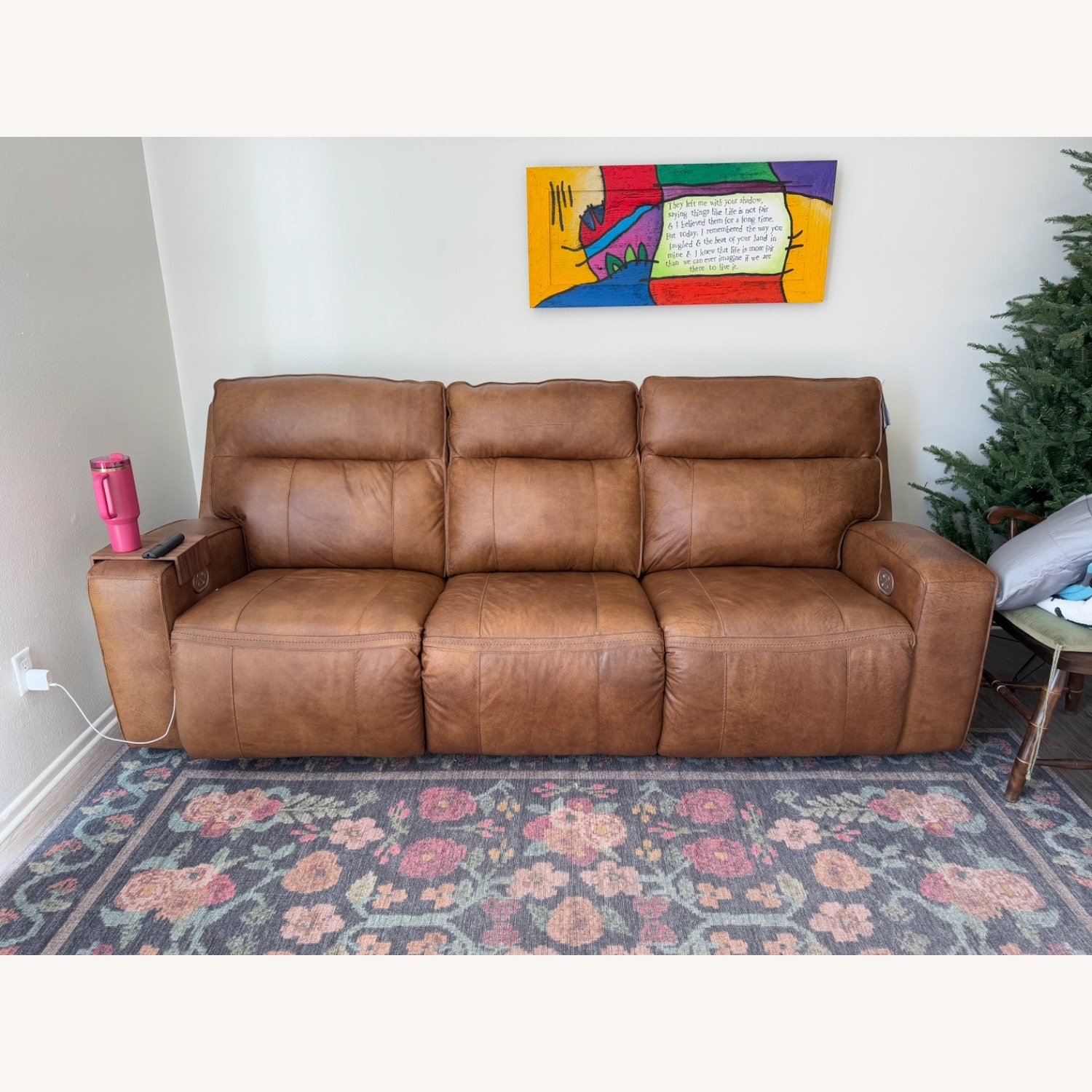 Game Plan Dual Power Leather Reclining Sofa - image-1