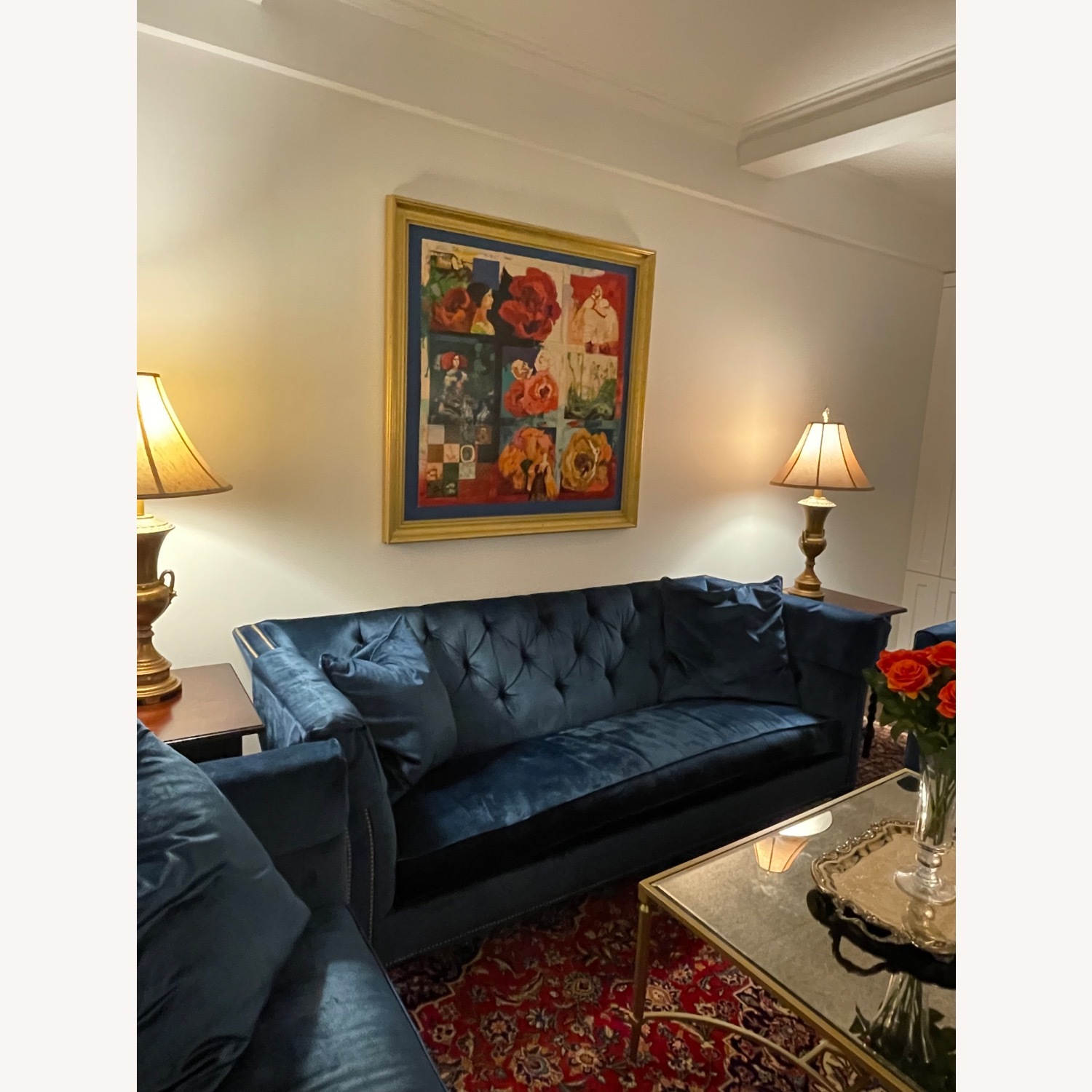 Ethan Allen Shelton Sofa in Sapphire Blue Velvet - image-1