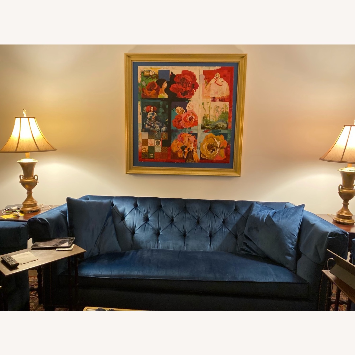 Ethan Allen Shelton Sofa in Sapphire Blue Velvet - image-2