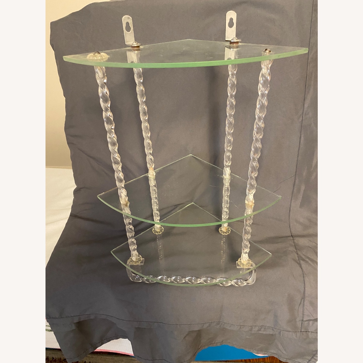 Vintage Glass Lucite Hanging shelf Towel Rack - image-7