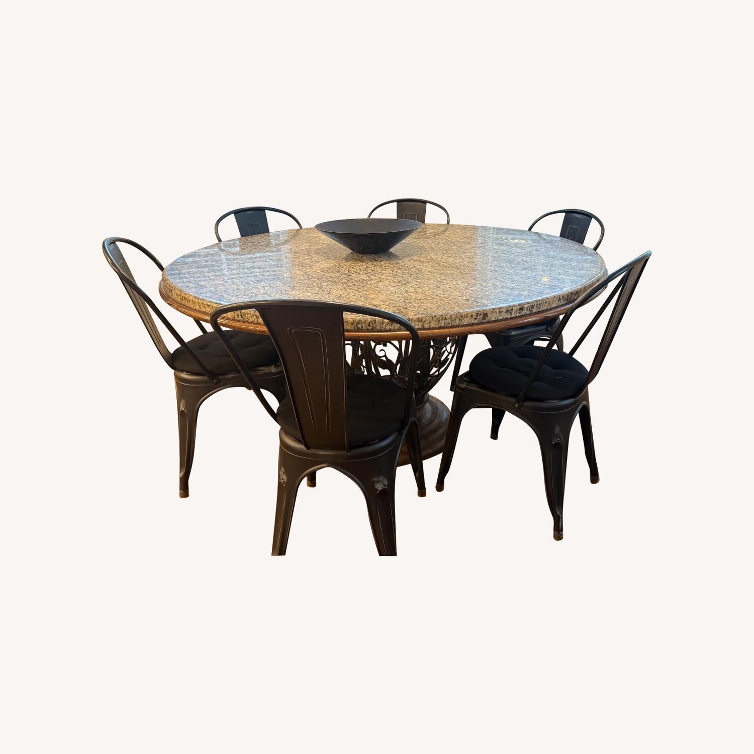 Granite Round Dining Table and 6 Chairs - image-0