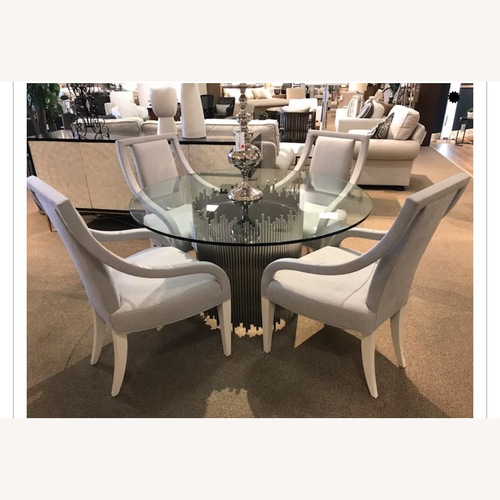 Used Bernhardt Round Glass Table With Metal Base for sale on AptDeco