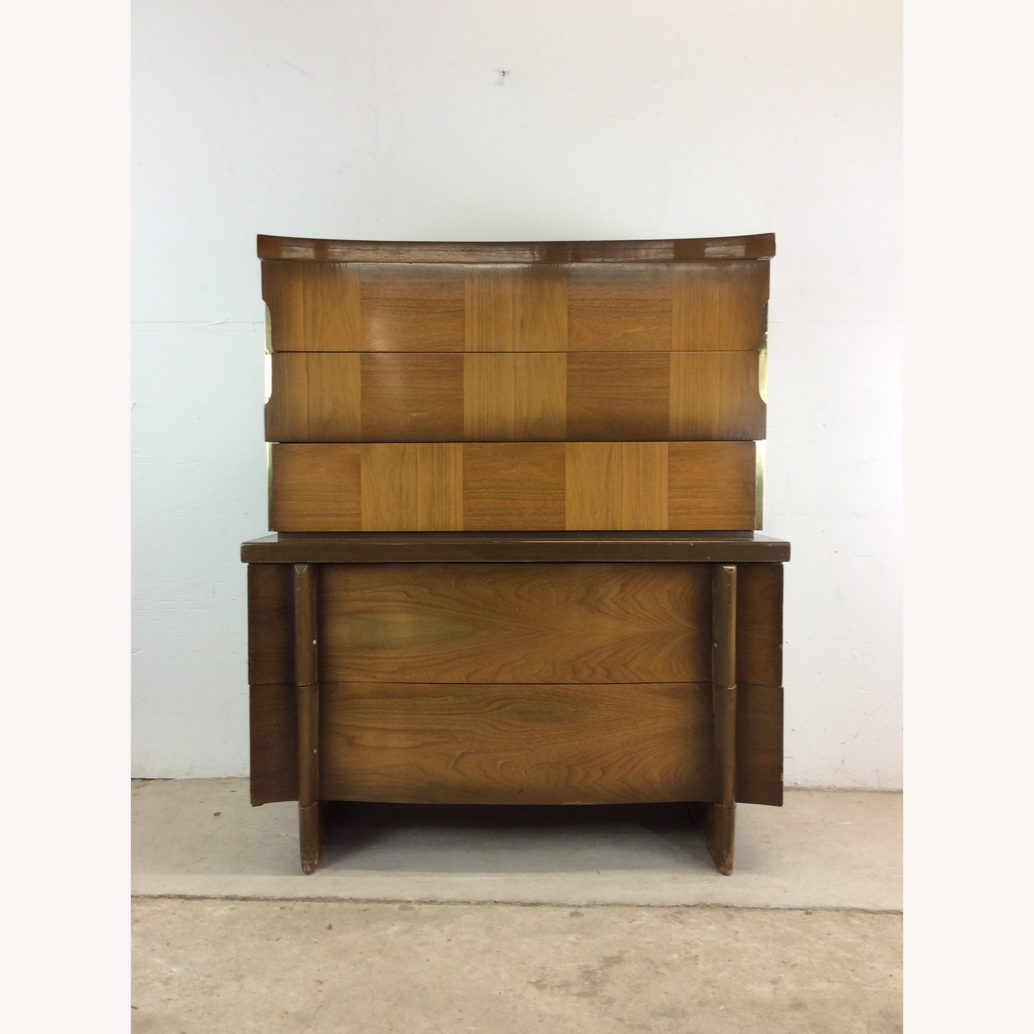 Mid Century Modern Highboy Dresser with Sled Legs - image-1