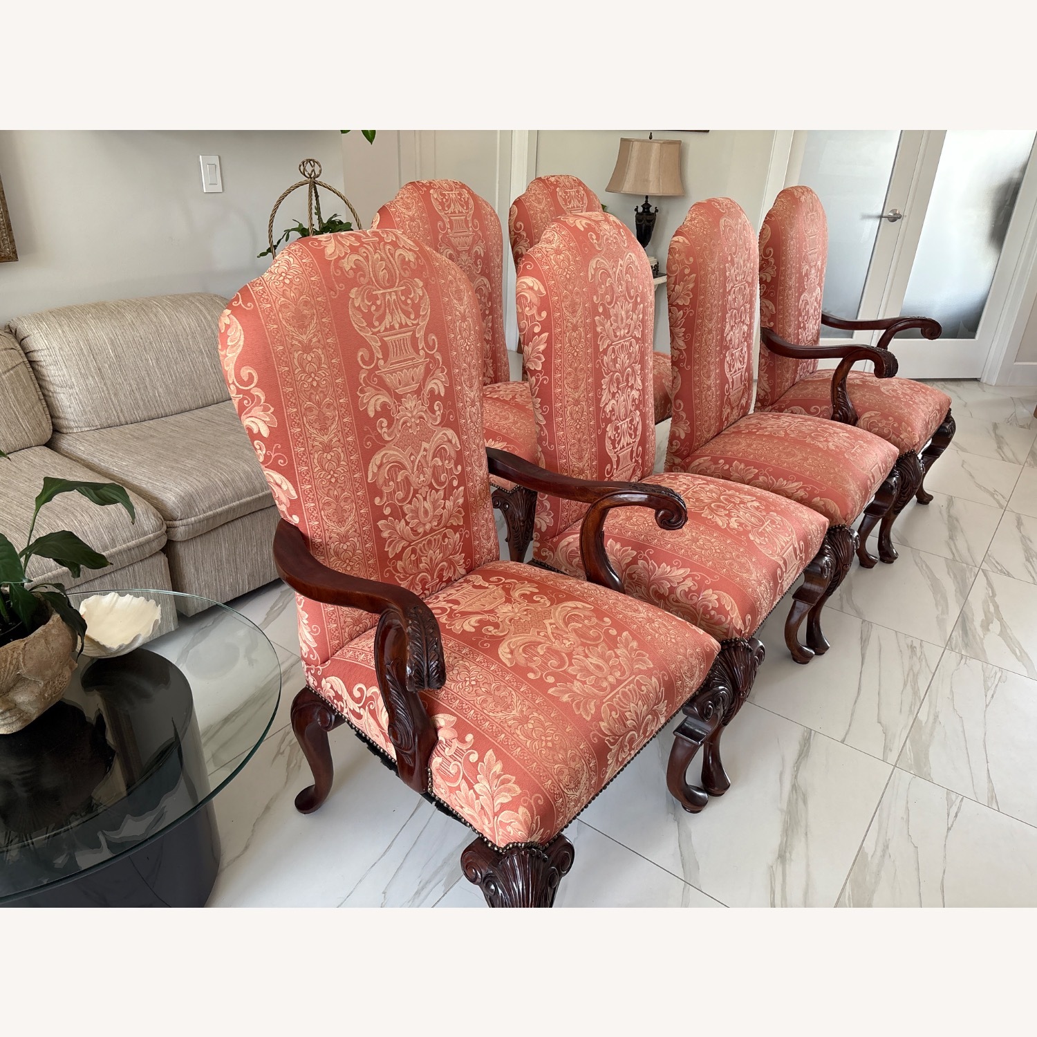 Set of 6 Chippendale Dining Room Chairs 2 w Arms - image-2