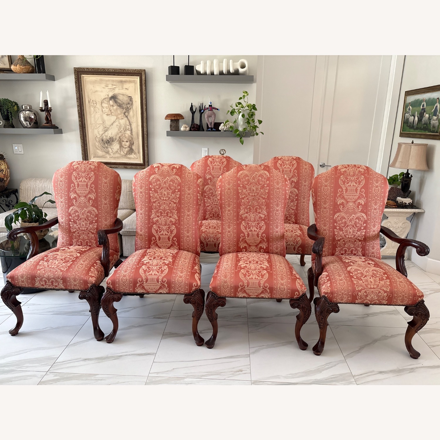 Set of 6 Chippendale Dining Room Chairs 2 w Arms - image-1