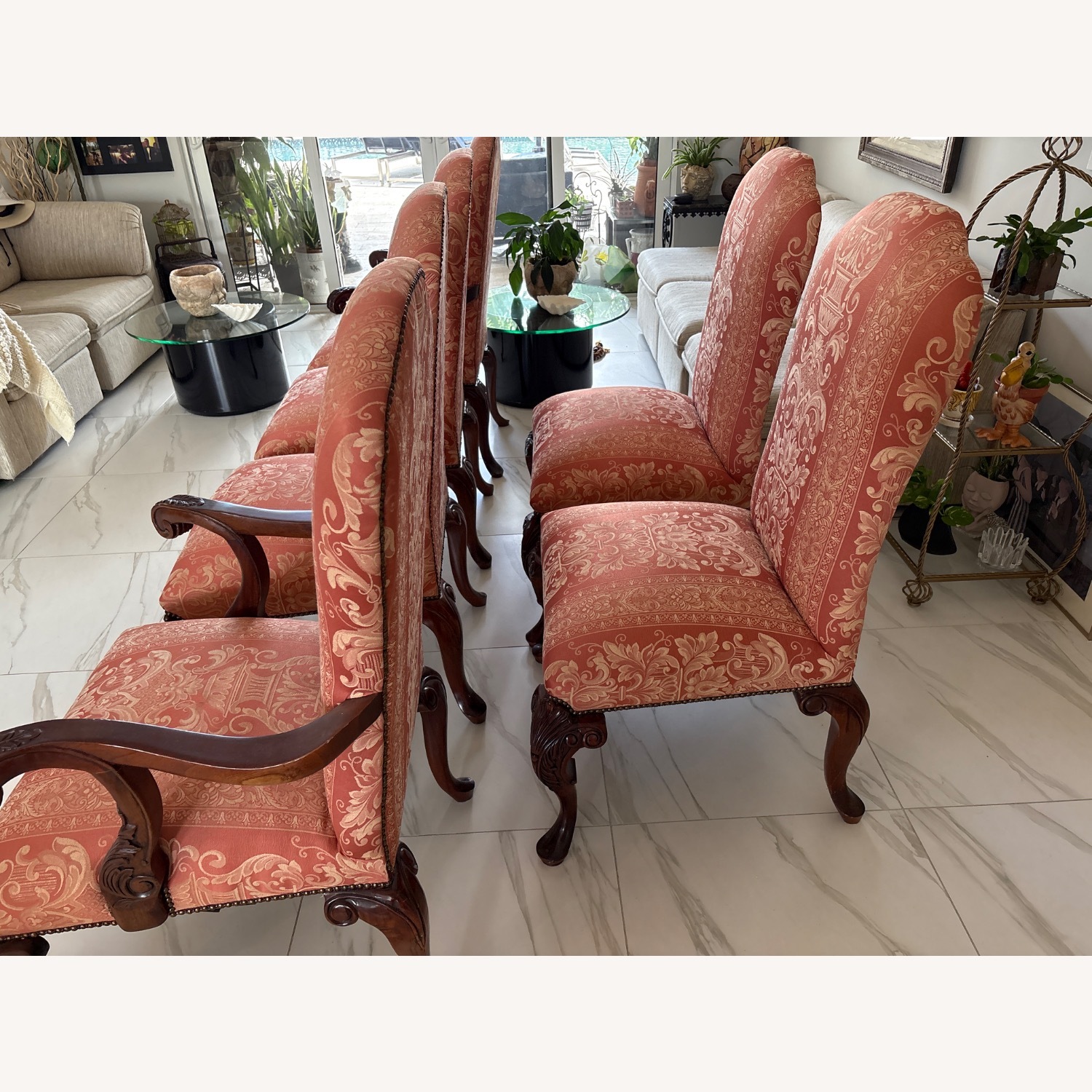 Set of 6 Chippendale Dining Room Chairs 2 w Arms - image-3