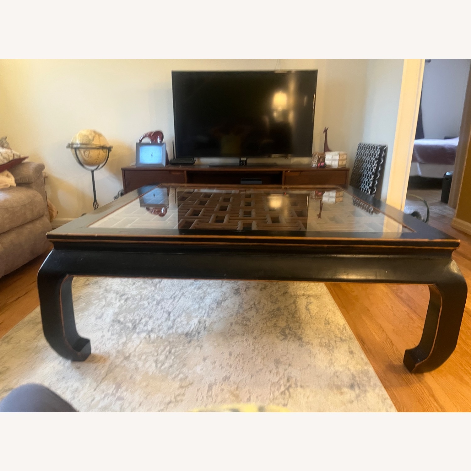 Large Glass Top Wooden Coffee Table - image-2