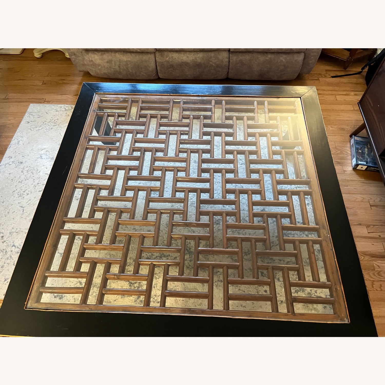 Large Glass Top Wooden Coffee Table - image-11