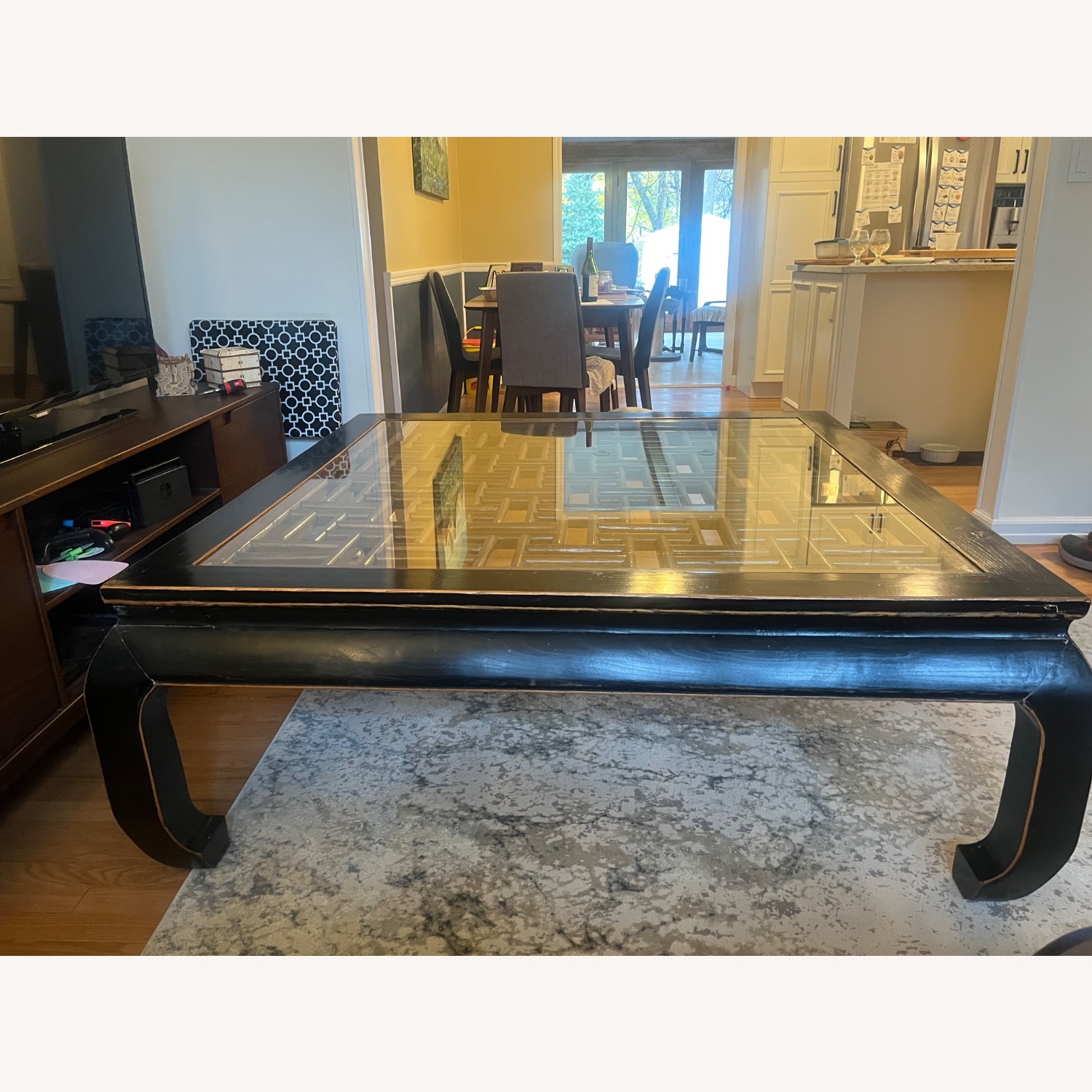 Large Glass Top Wooden Coffee Table - image-1