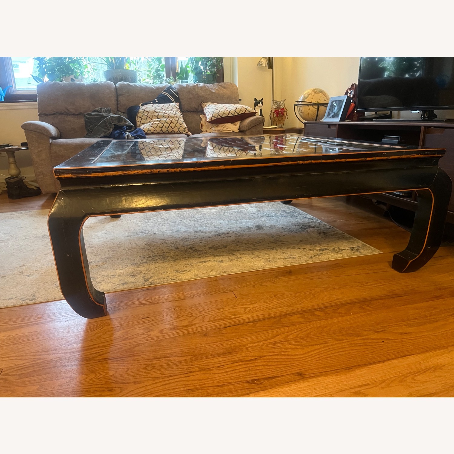 Large Glass Top Wooden Coffee Table - image-3