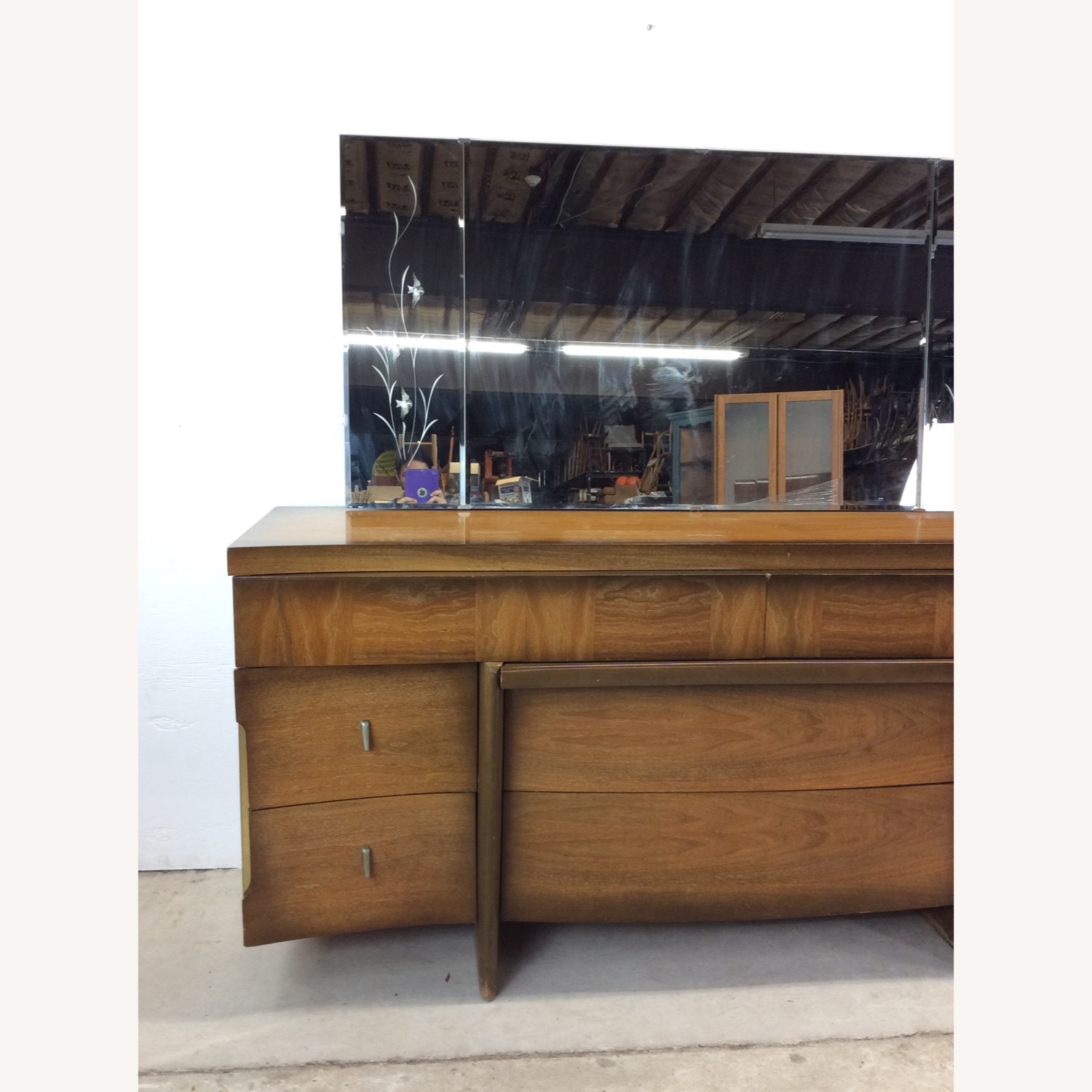 Mid Century Lowboy Dresser with Sled Legs & Mirror - image-2
