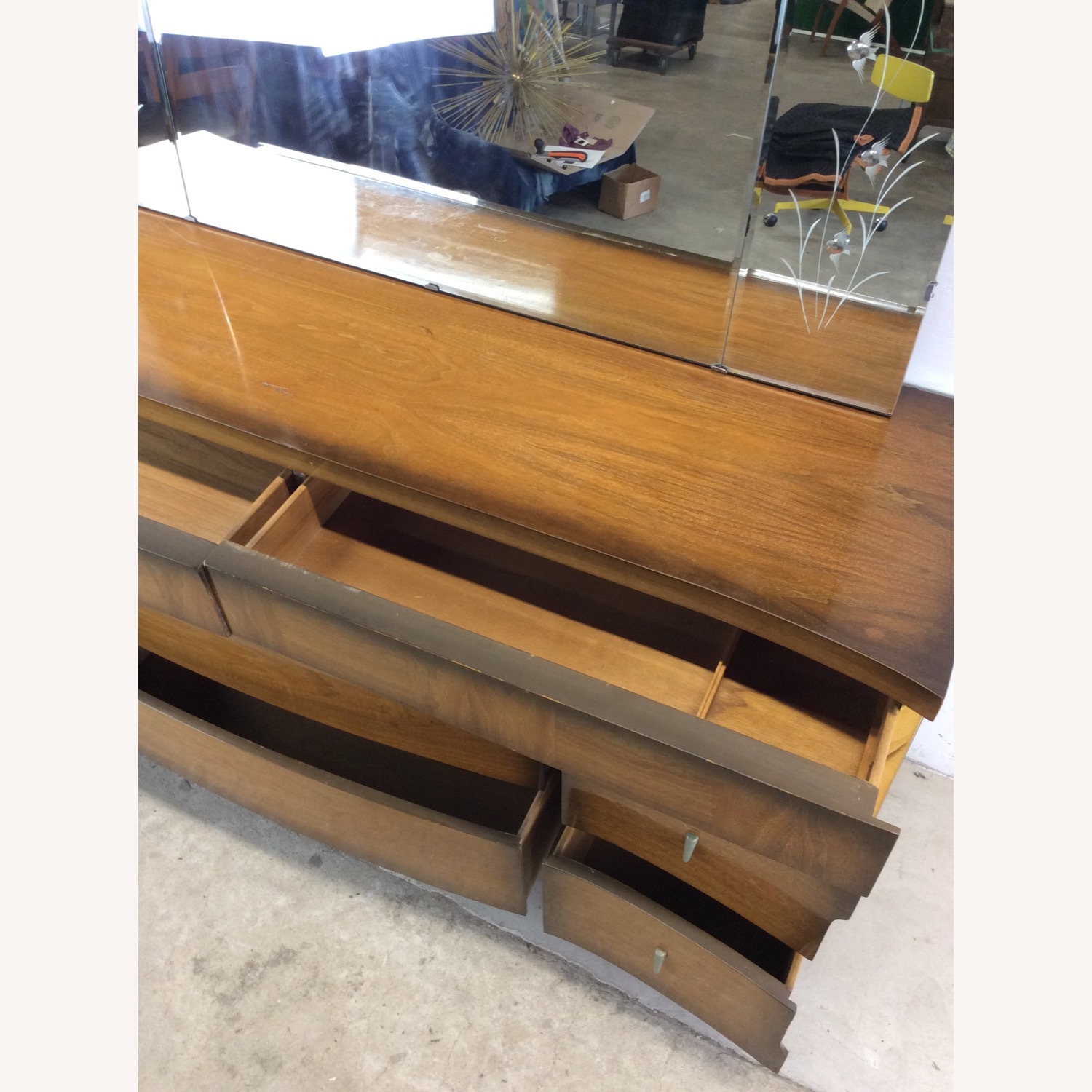 Mid Century Lowboy Dresser with Sled Legs & Mirror - image-21