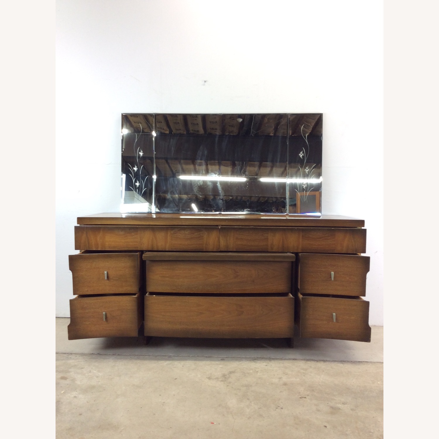Mid Century Lowboy Dresser with Sled Legs & Mirror - image-19