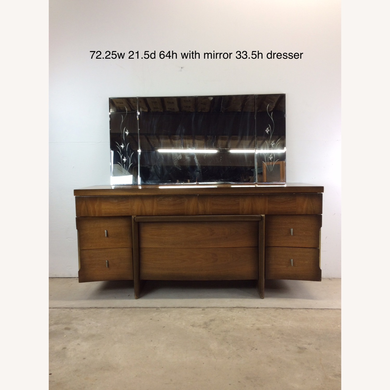 Mid Century Lowboy Dresser with Sled Legs & Mirror - image-24