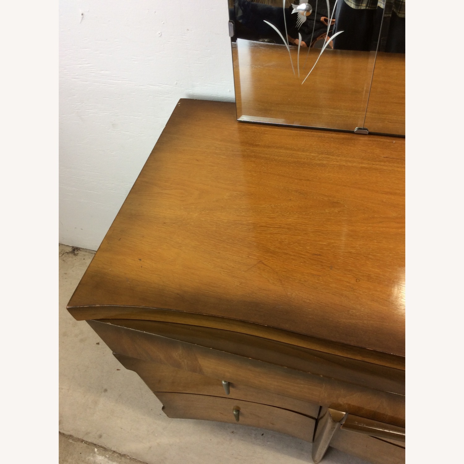Mid Century Lowboy Dresser with Sled Legs & Mirror - image-10
