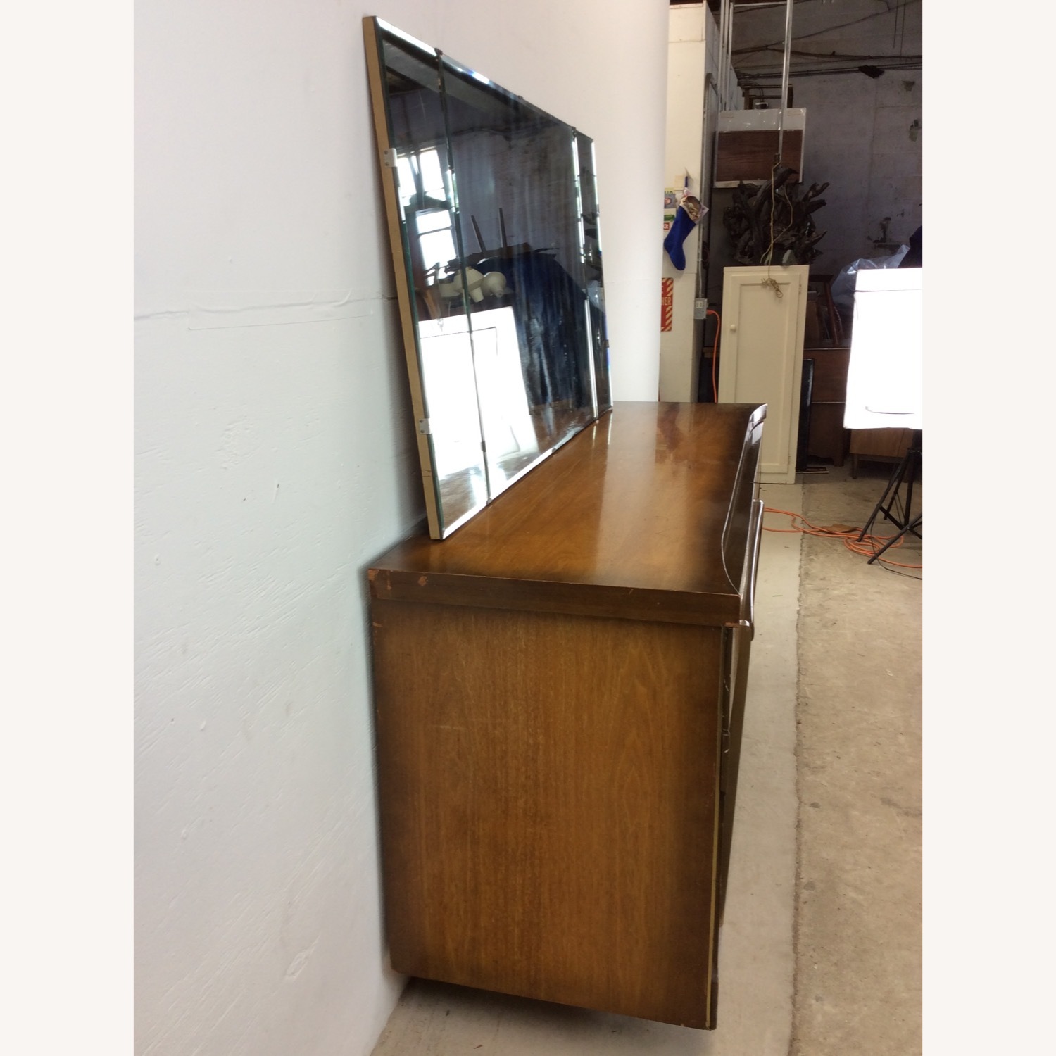 Mid Century Lowboy Dresser with Sled Legs & Mirror - image-17
