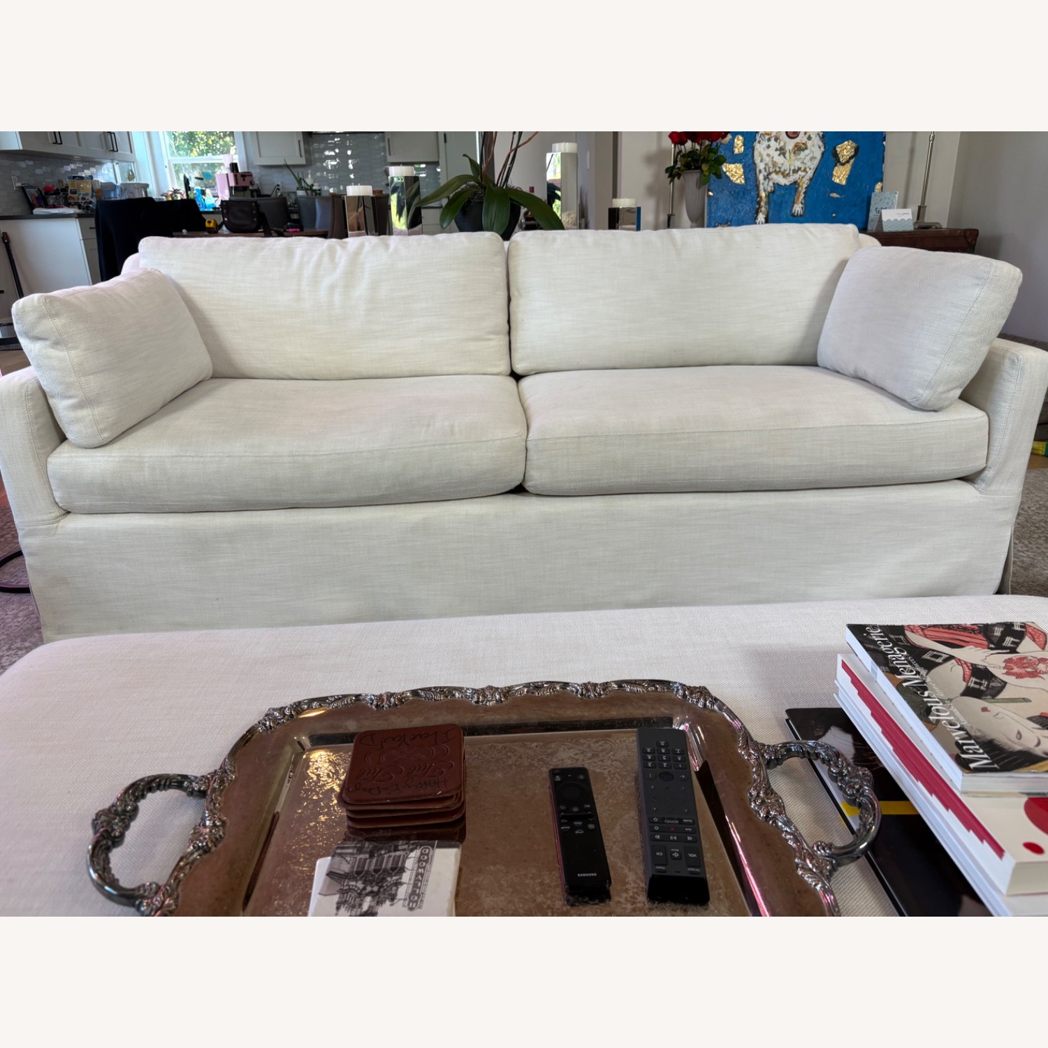 Restoration Hardware Linen Slope Arm Sofa  - image-1