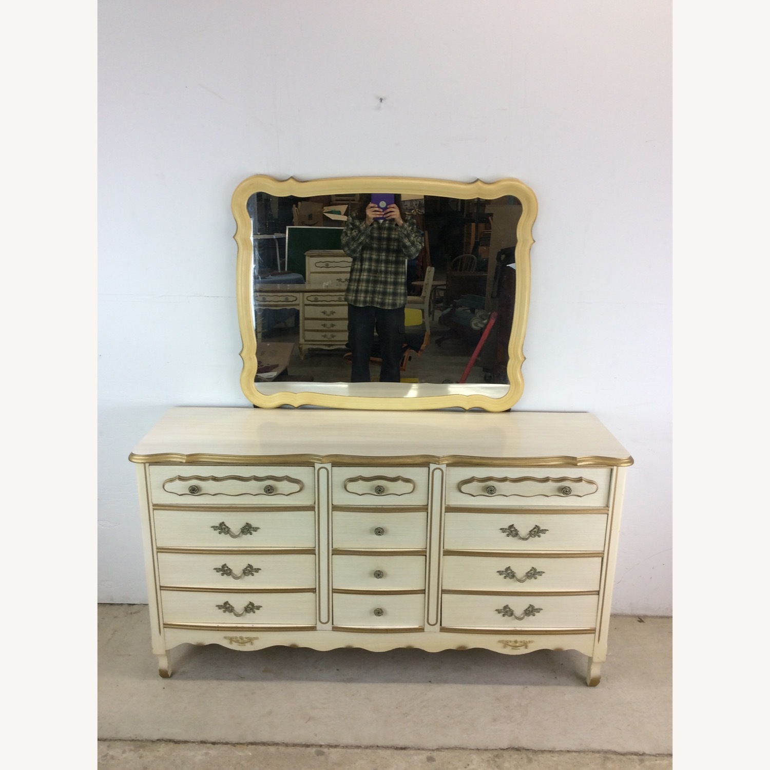 French Provincial Style Lowboy Dresser with Mirror - image-2