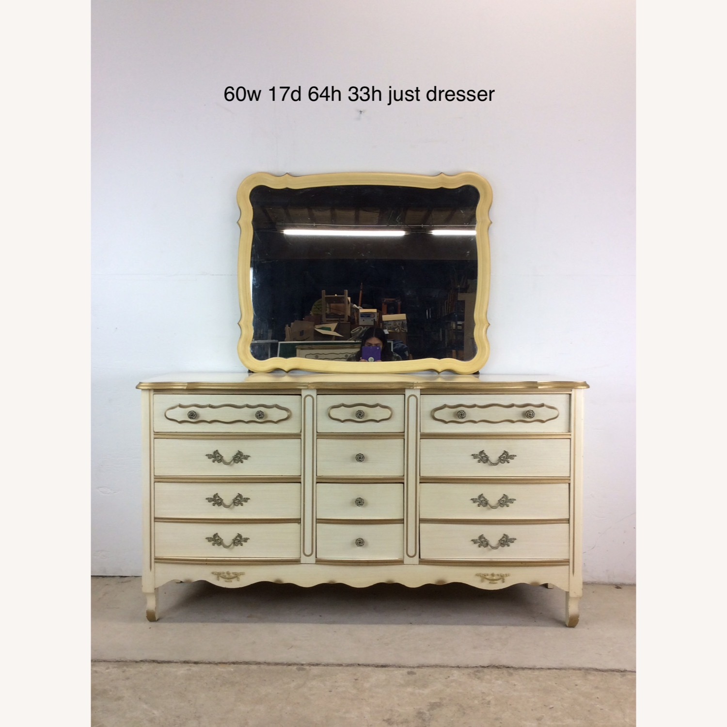 French Provincial Style Lowboy Dresser with Mirror - image-24