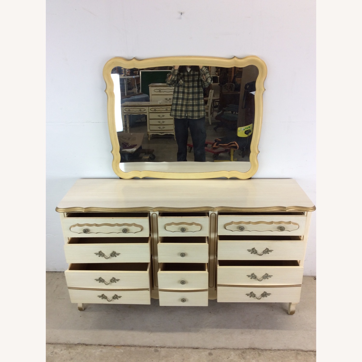 French Provincial Style Lowboy Dresser with Mirror - image-23