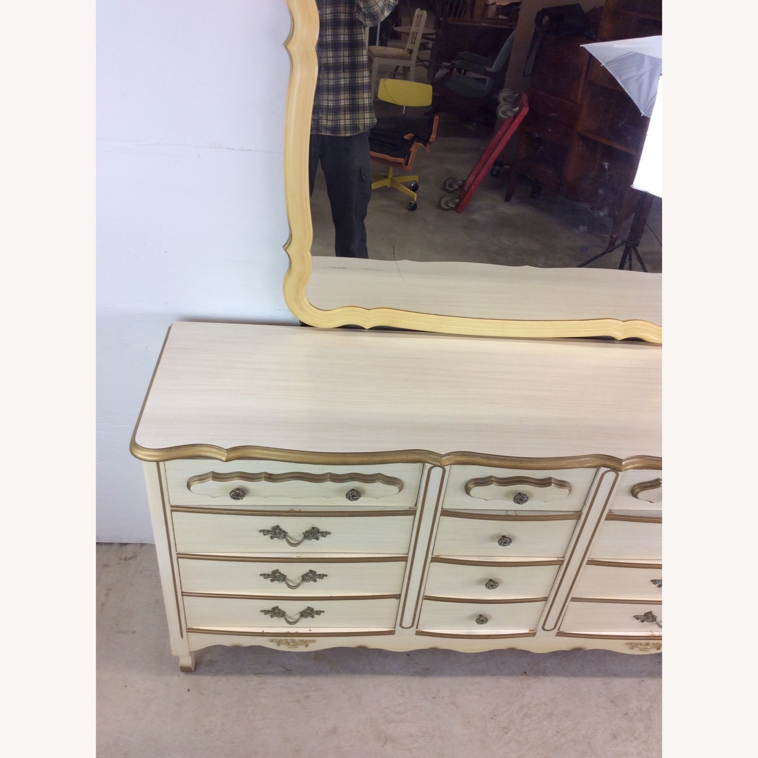 French Provincial Style Lowboy Dresser with Mirror - image-4