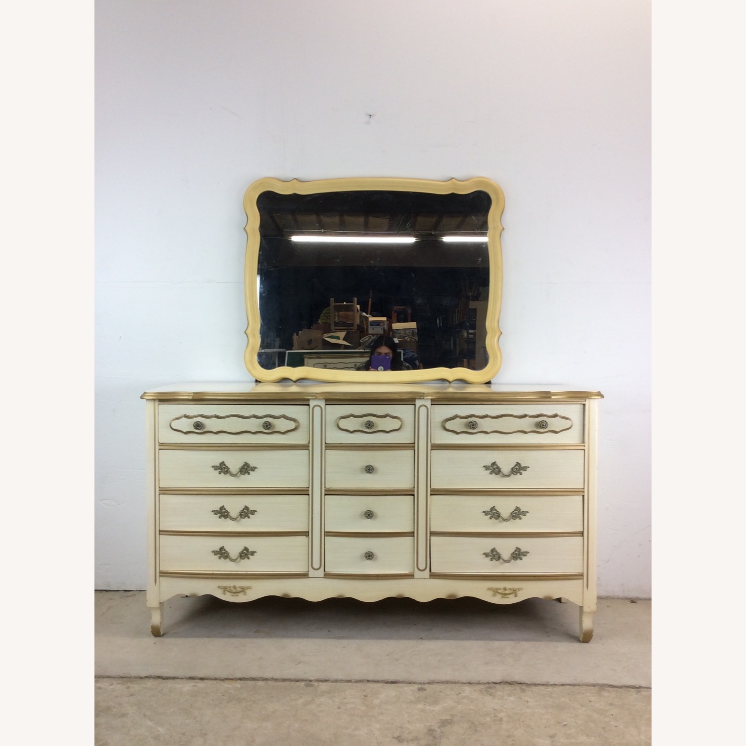 French Provincial Style Lowboy Dresser with Mirror - image-1