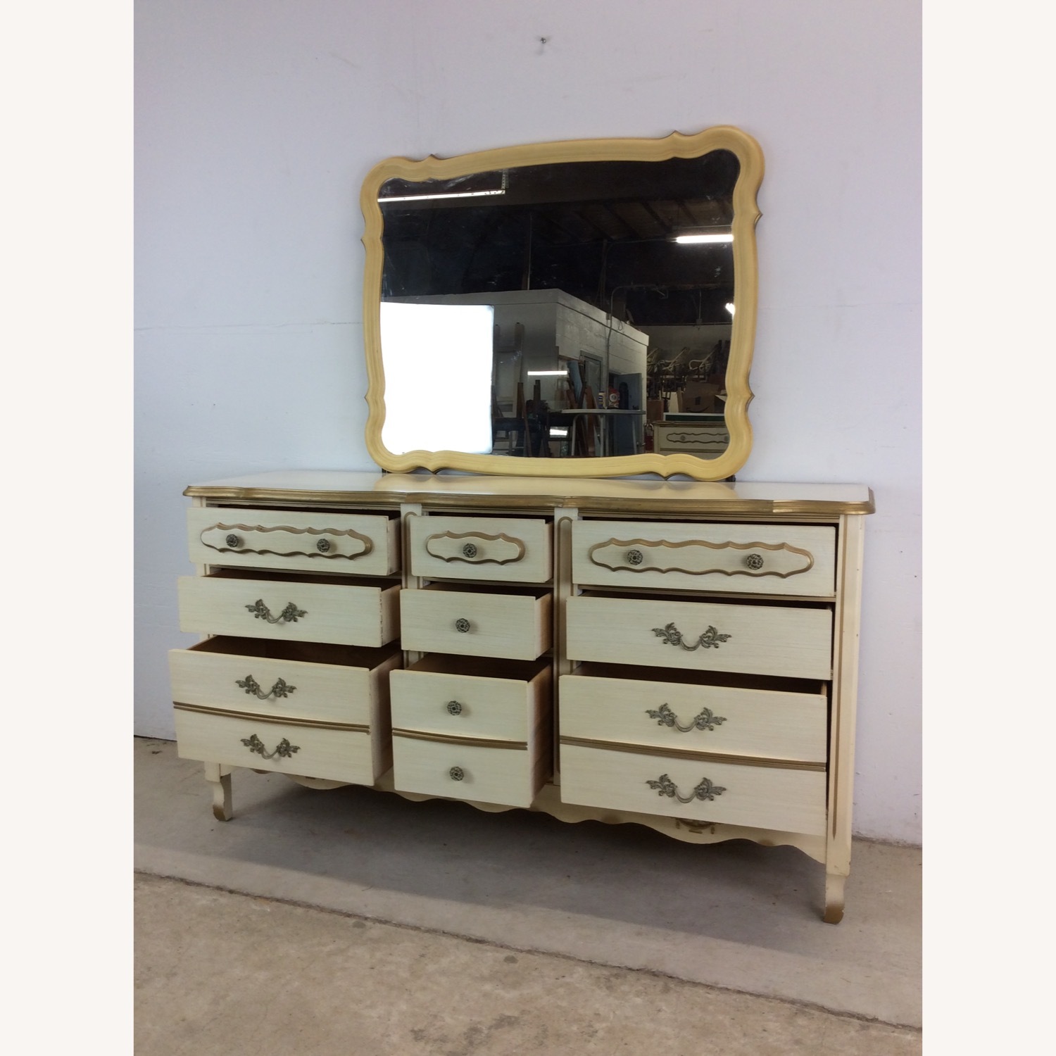 French Provincial Style Lowboy Dresser with Mirror - image-22