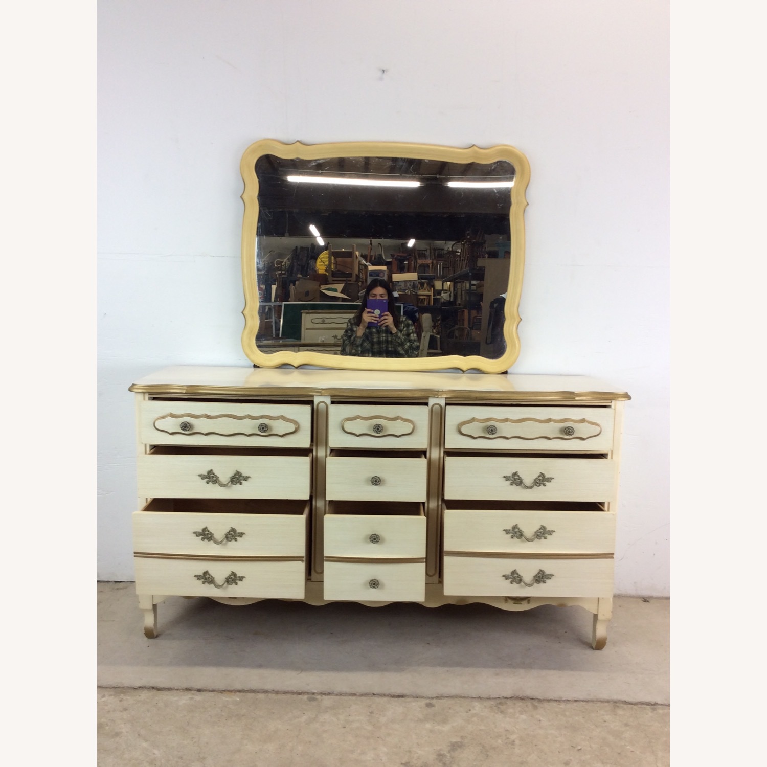 French Provincial Style Lowboy Dresser with Mirror - image-21