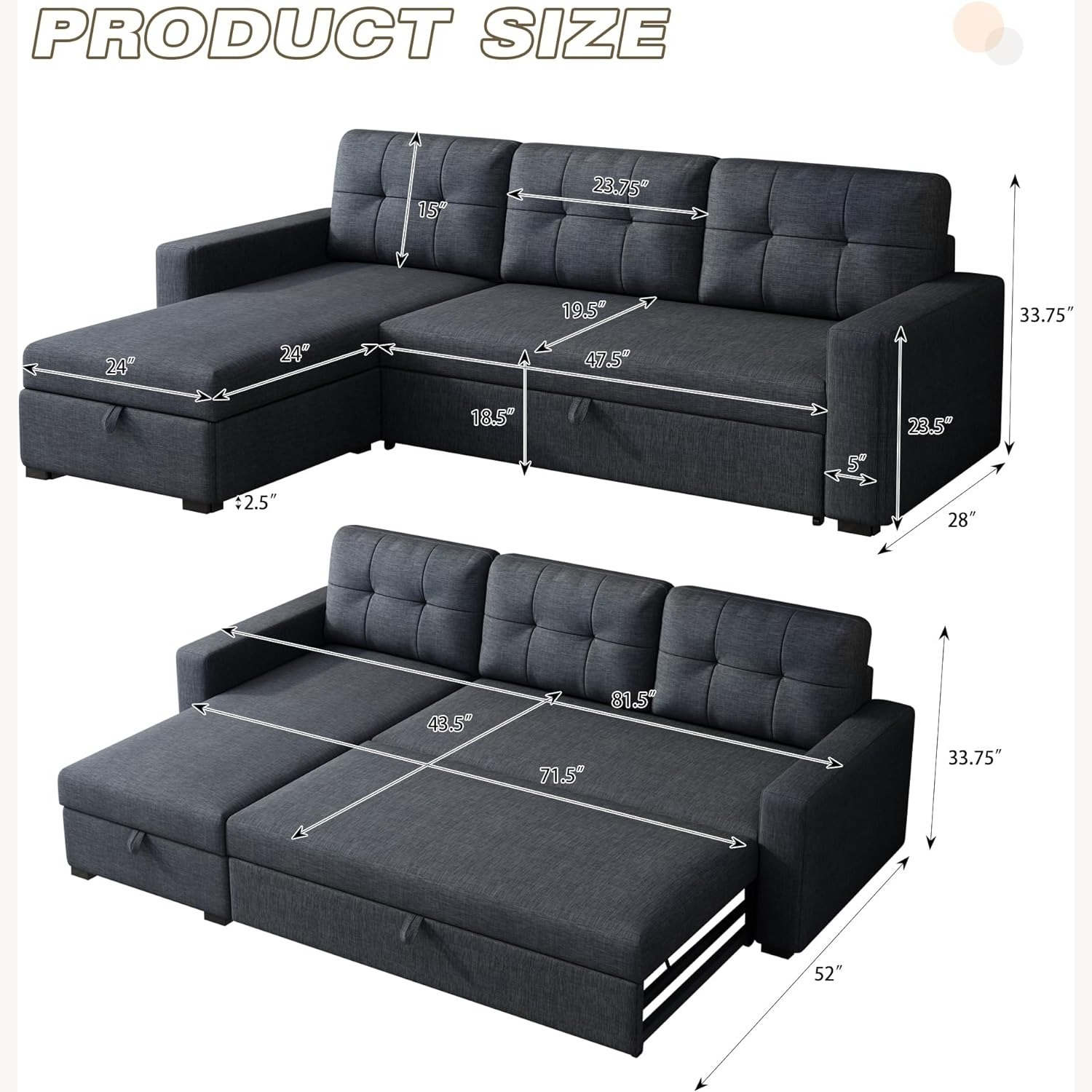 Sectional Sleeper Sofa with Storage Chaise - image-3