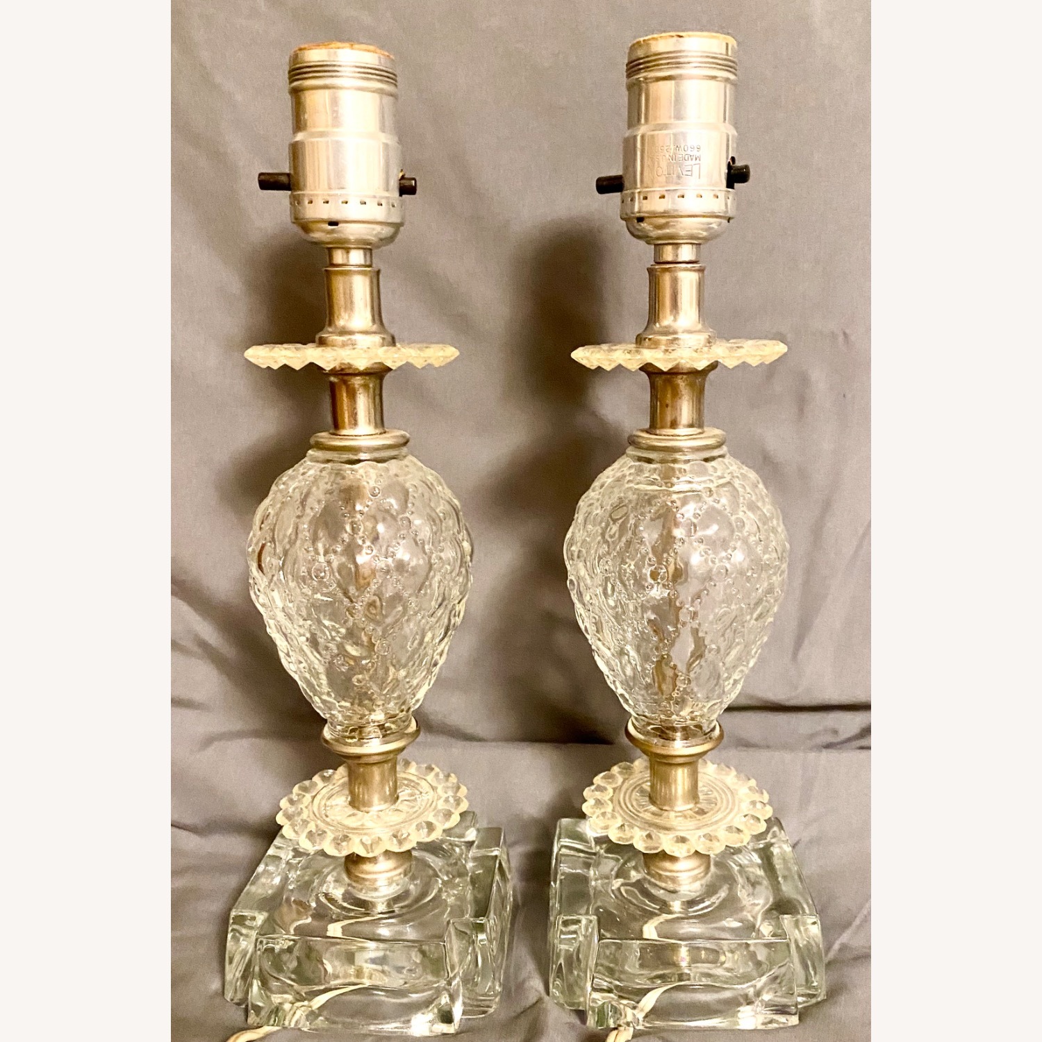 Vintage MCM 50s Quilted Glass Boudoir Table Lamps - image-1