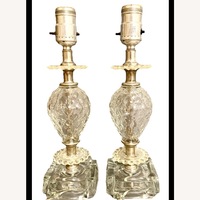 Vintage MCM 50s Quilted Glass Boudoir Table Lamps