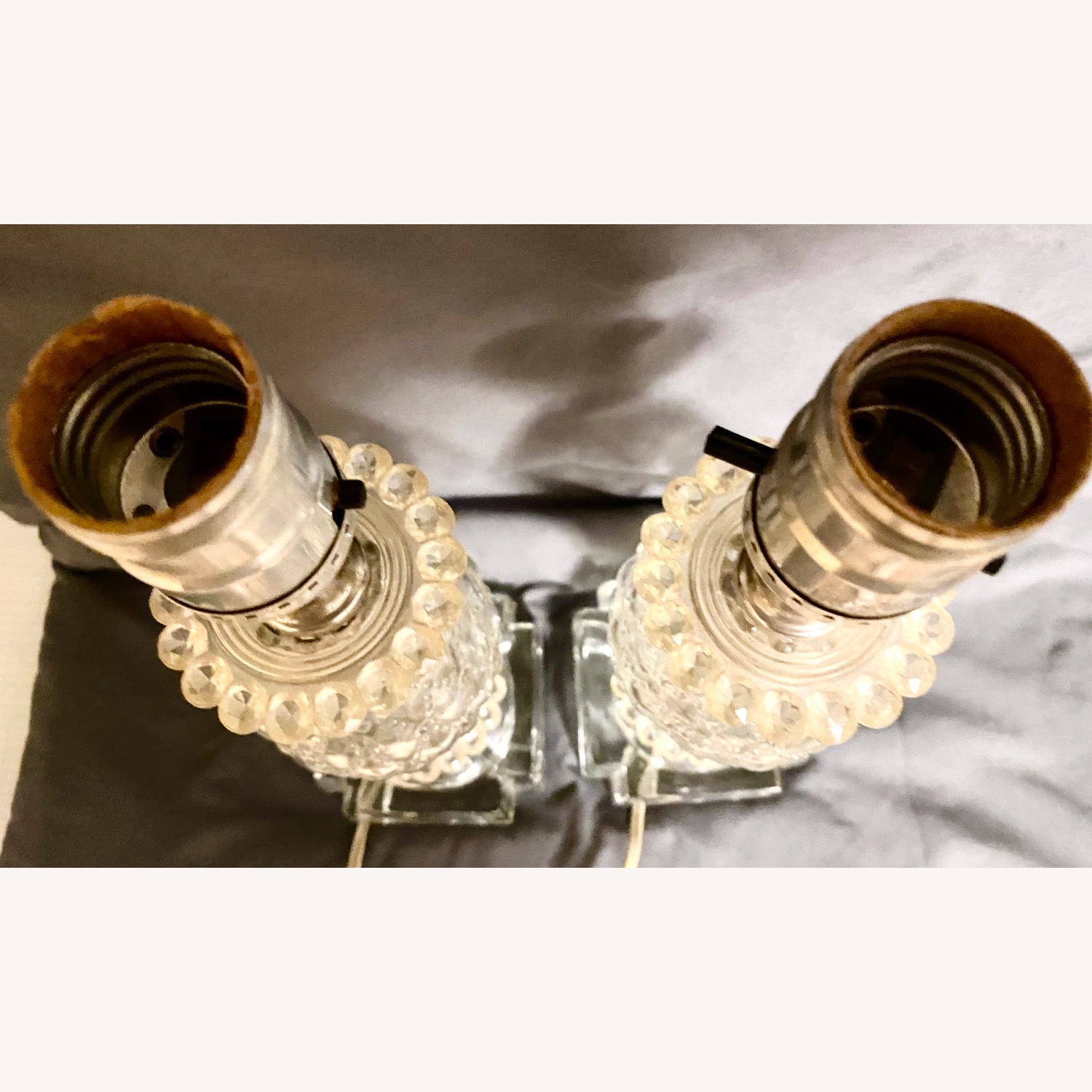 Vintage MCM 50s Quilted Glass Boudoir Table Lamps - image-3