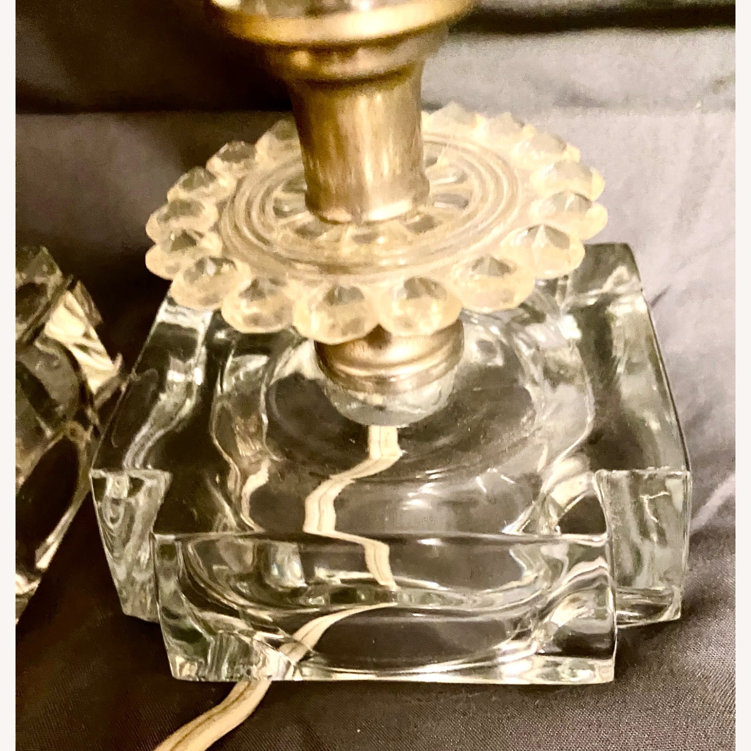 Vintage MCM 50s Quilted Glass Boudoir Table Lamps - image-2