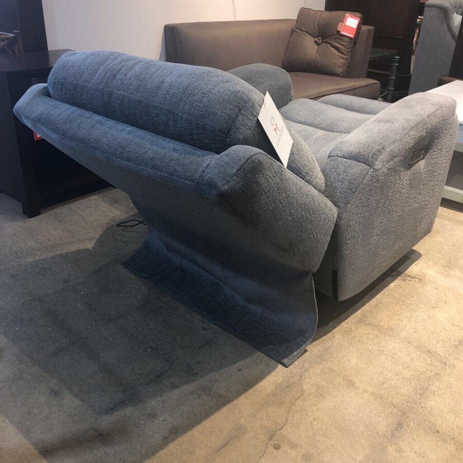 Flexsteel Chenille Power Recliner Chair Blue - image-6