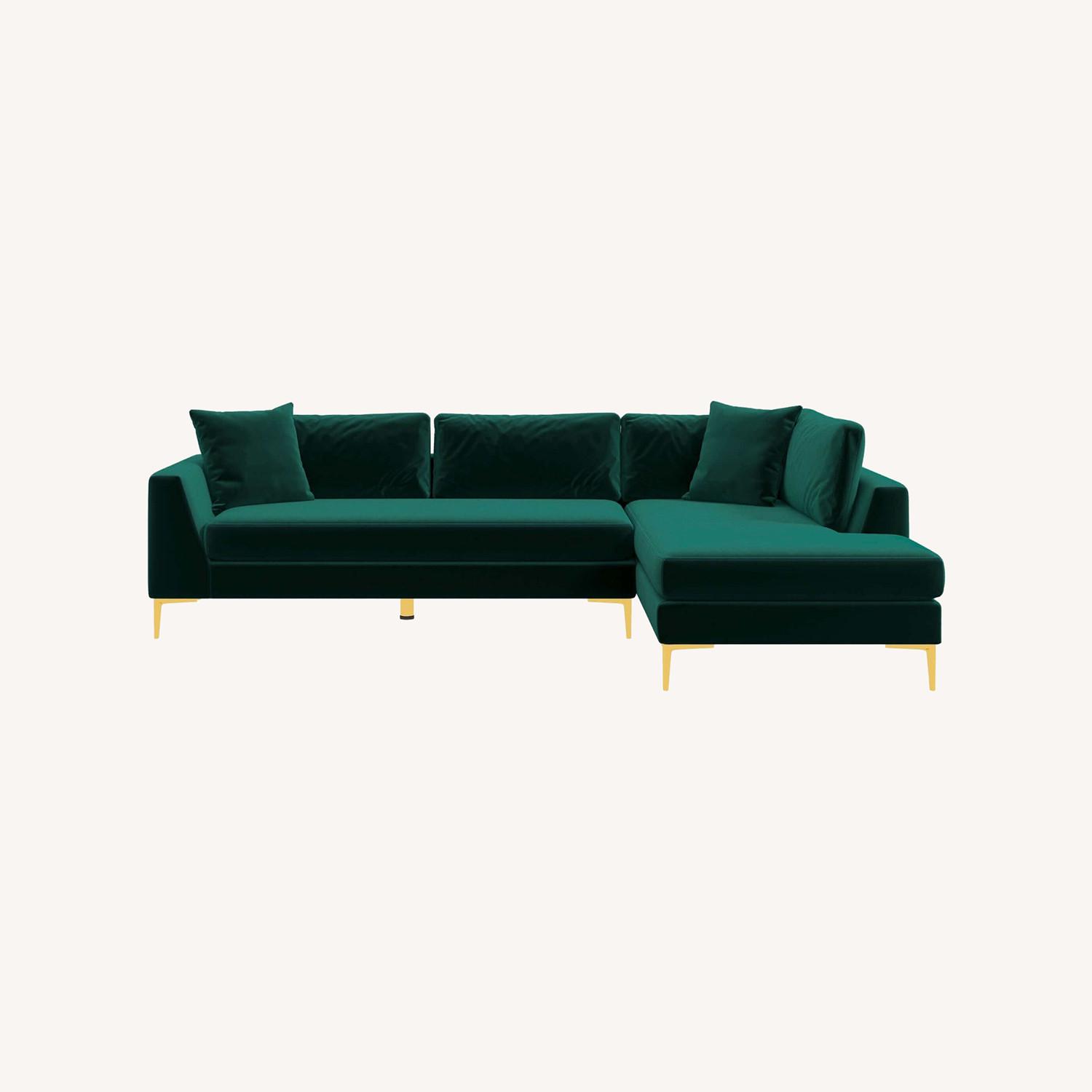 Milo Green Velvet Sectional Sofa Right - image-0