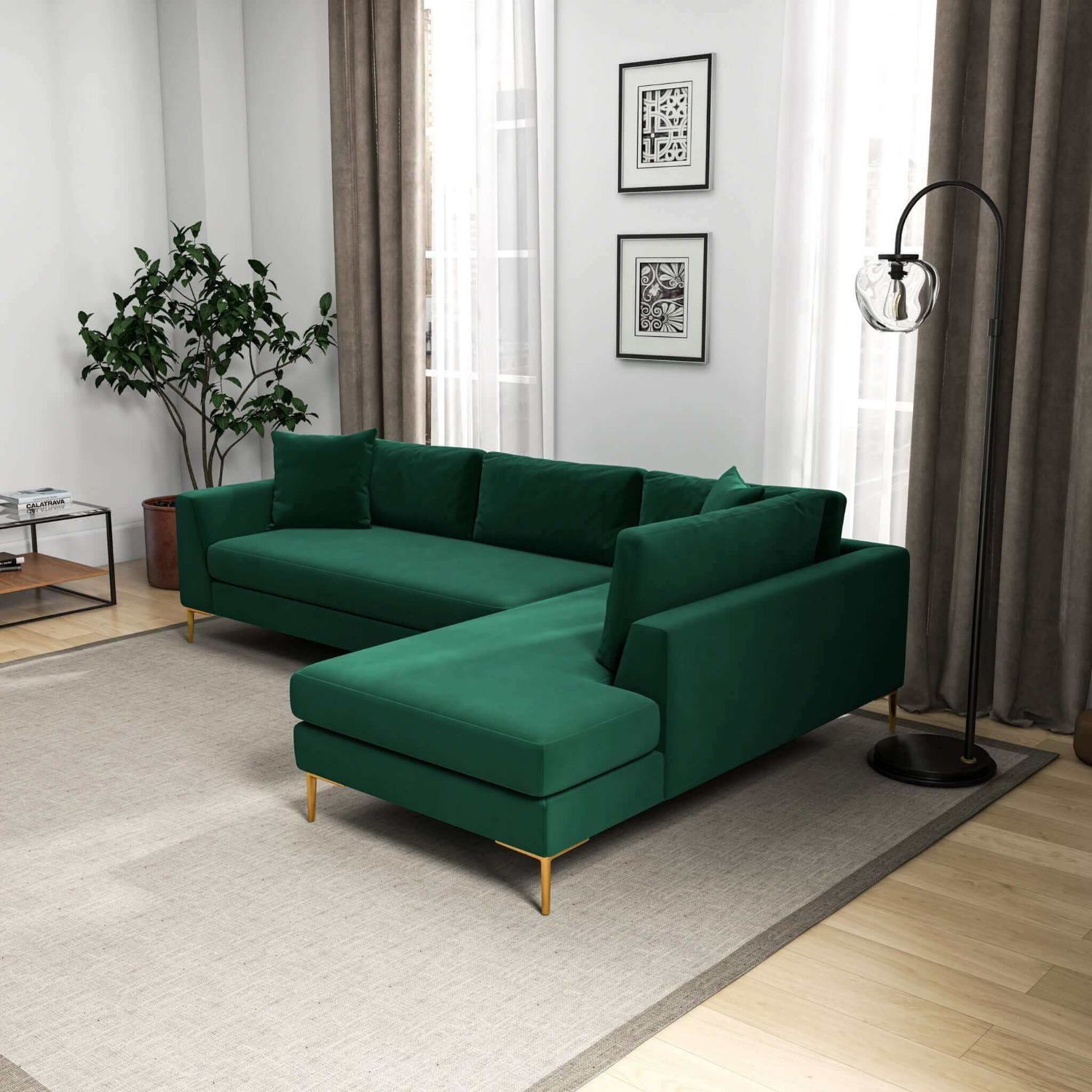 Milo Green Velvet Sectional Sofa Right - image-4