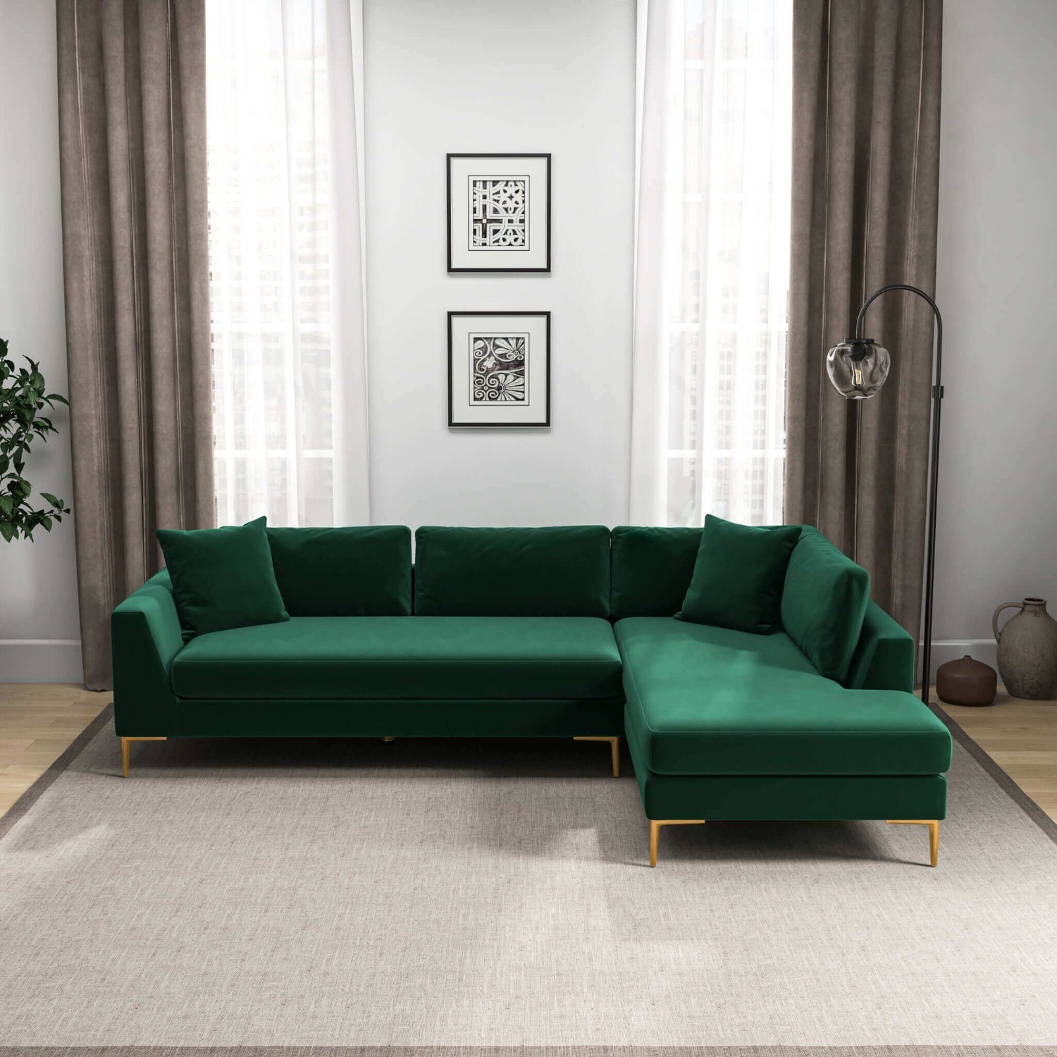 Milo Green Velvet Sectional Sofa Right - image-2