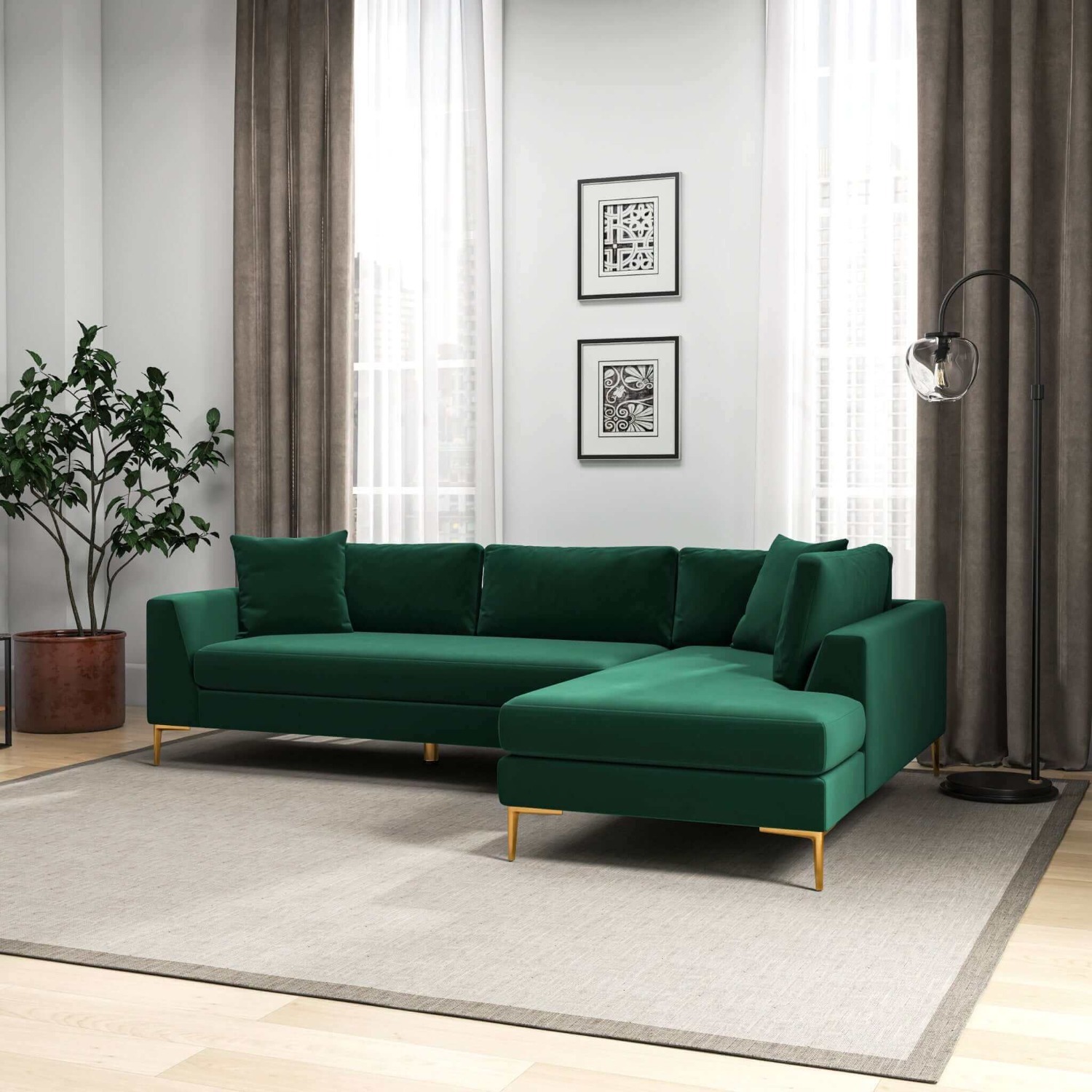 Milo Green Velvet Sectional Sofa Right - image-3